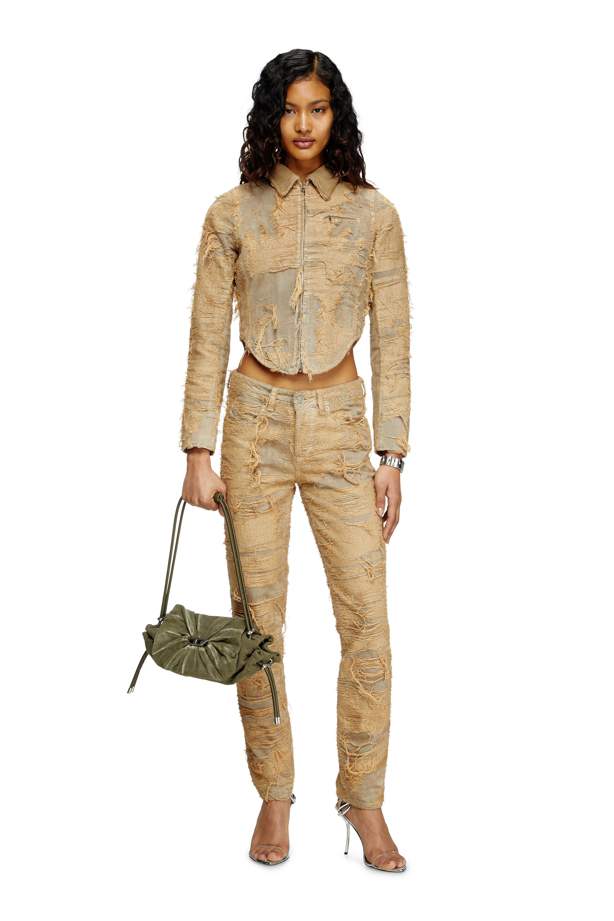 Women's Slim jacket in overdyed floating-thread denim | Brown