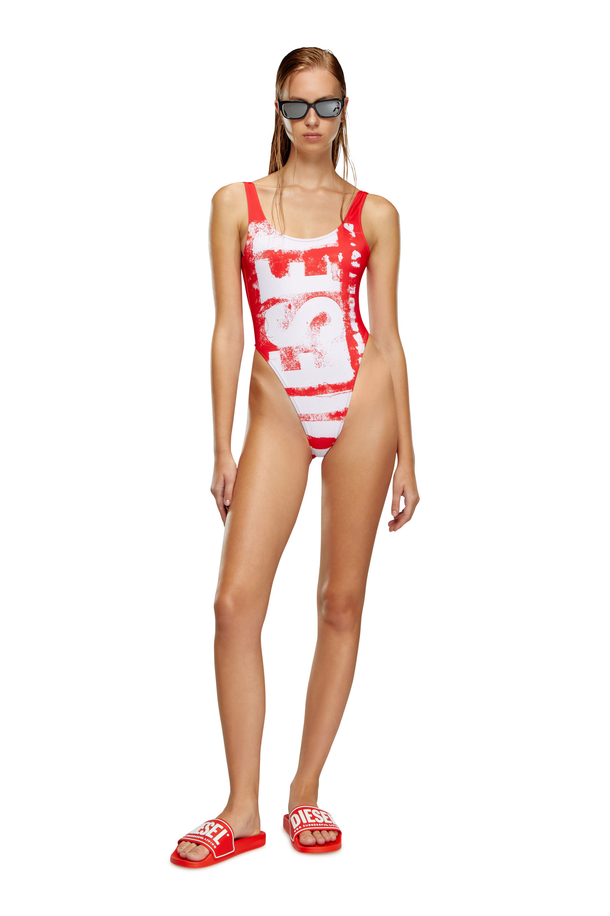 Women's Bleeding logo swimsuit in recycled fabric | Red | Diesel
