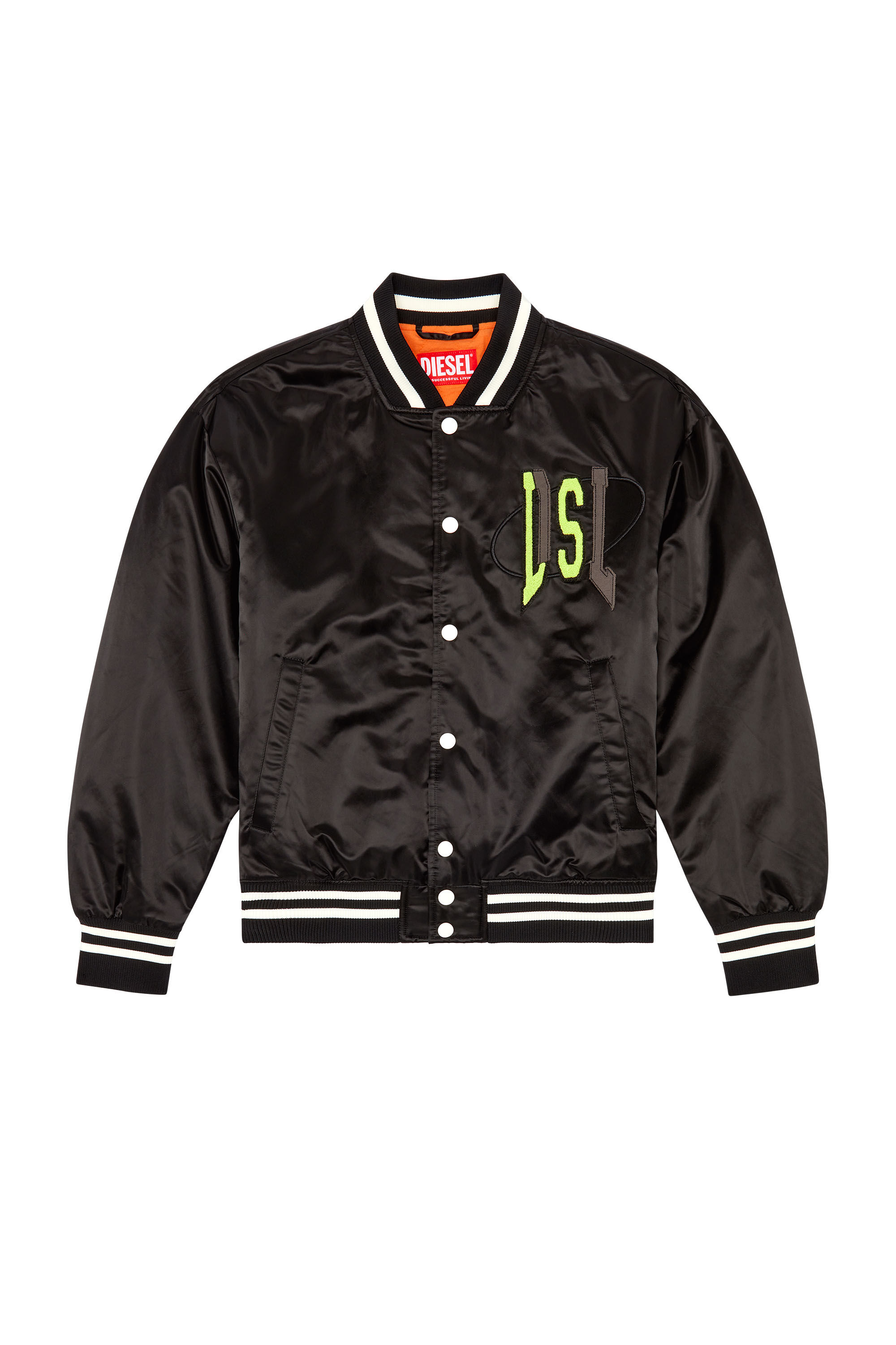 Men's Satin track jacket with LIES patches | Black | Diesel