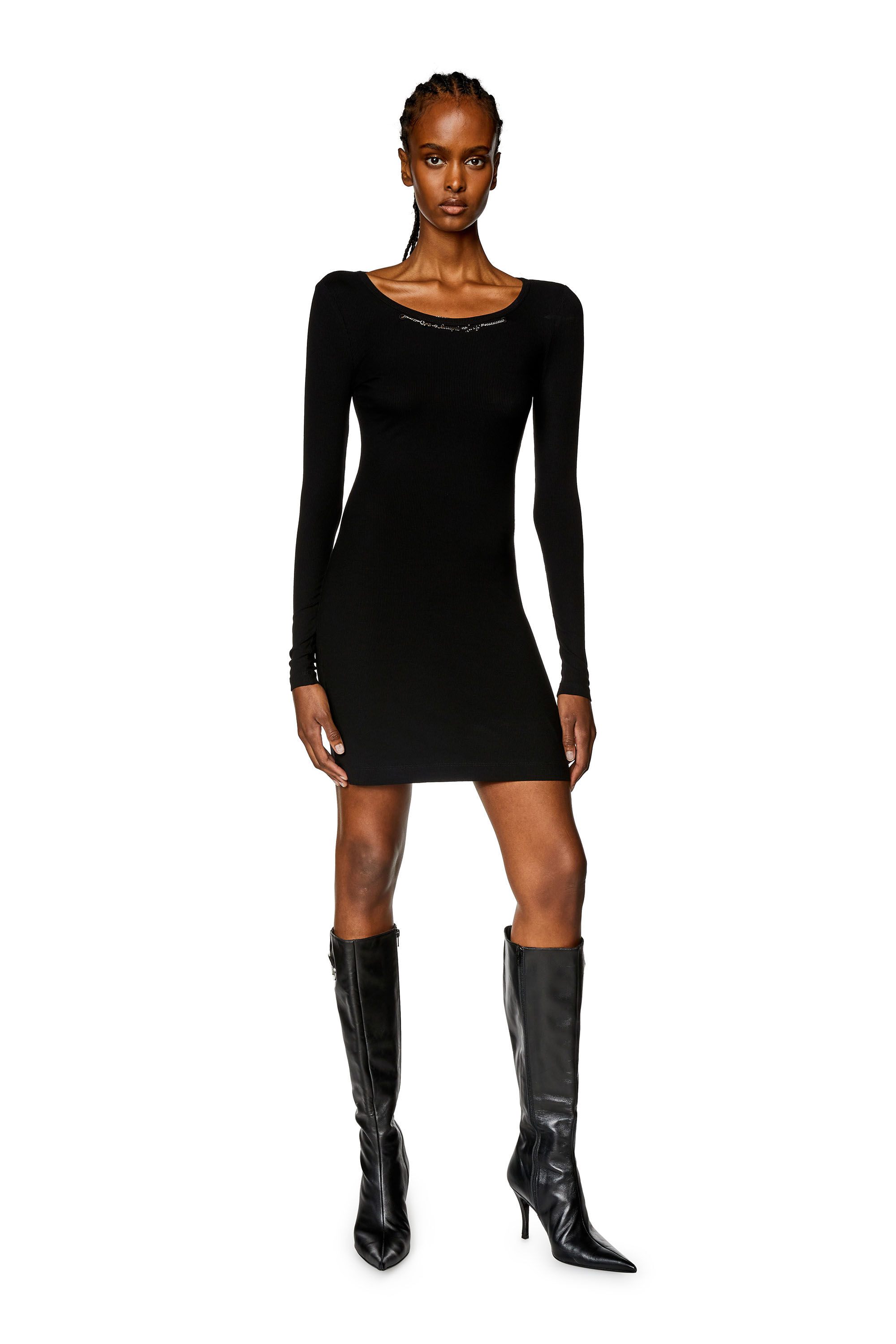 Diesel - D-MATIC, Robe courte avec collier chaîne Femme in Noir - 3