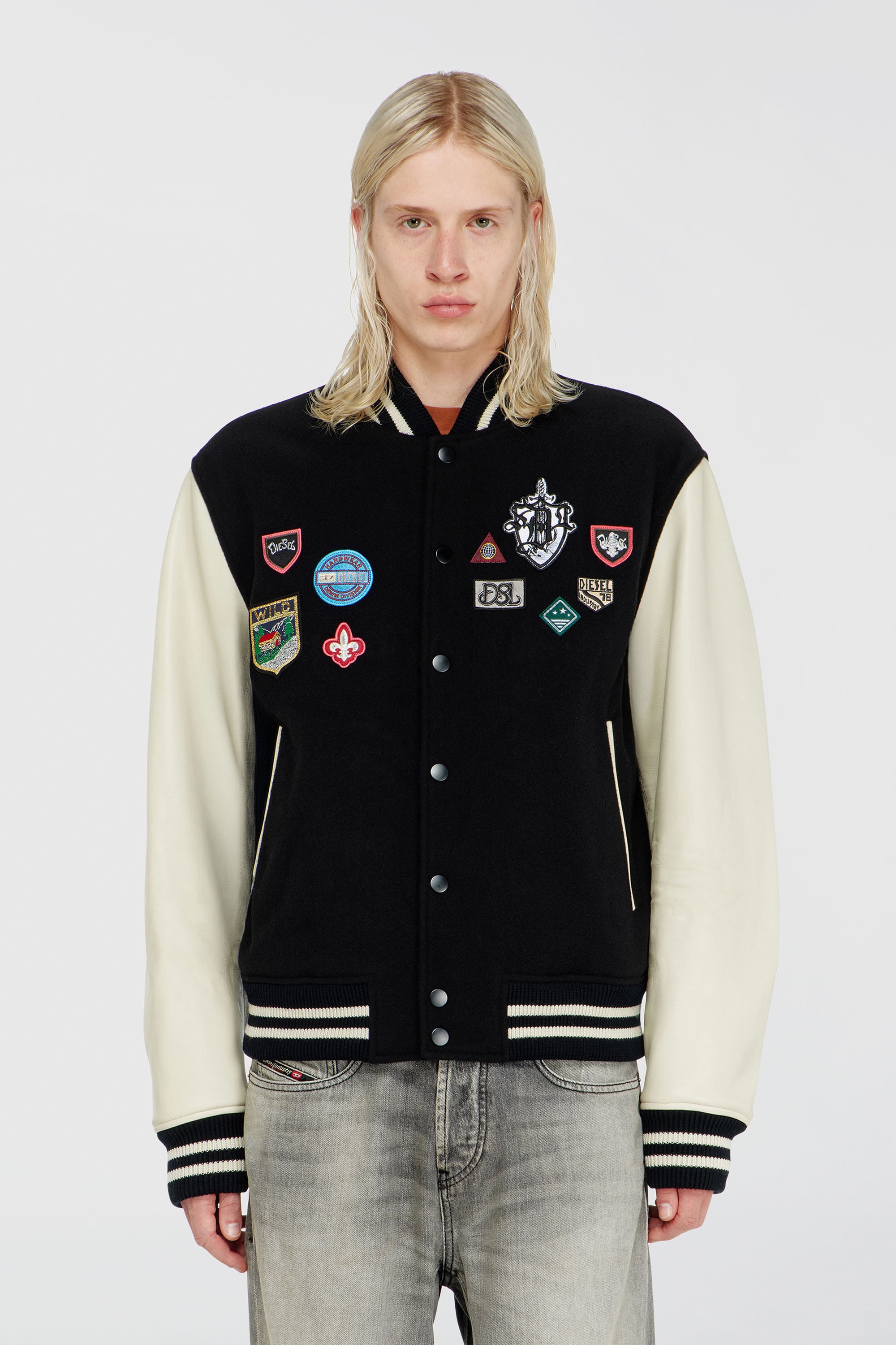 Diesel - L-ARRY-PATCH, Cazadora bomber de lana y piel con parches Hombre in Multicolor - 6
