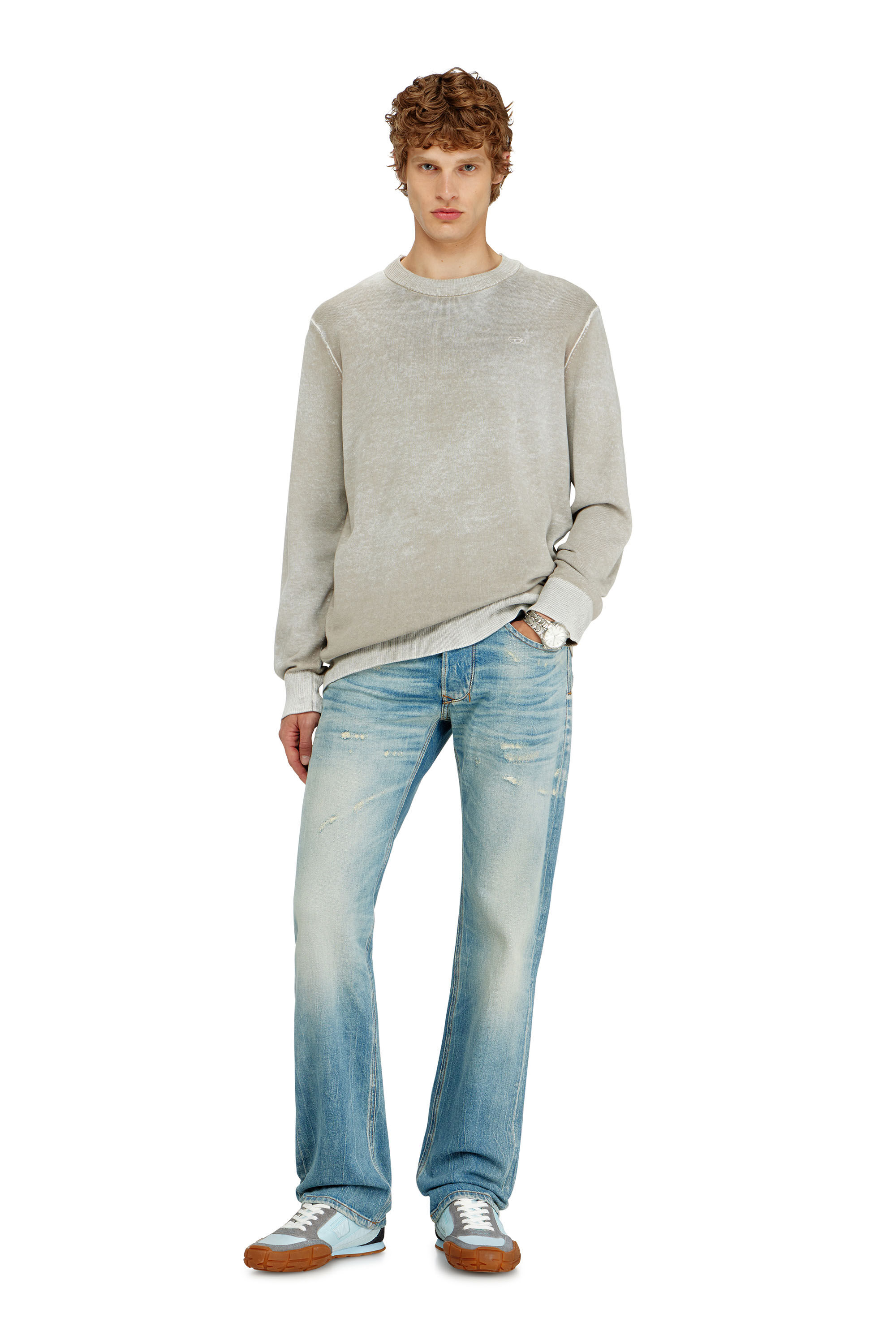 Diesel - K-LAURENT, Pull avec impression invers&eacute;e d&eacute;color&eacute;e Homme in Gris - 1