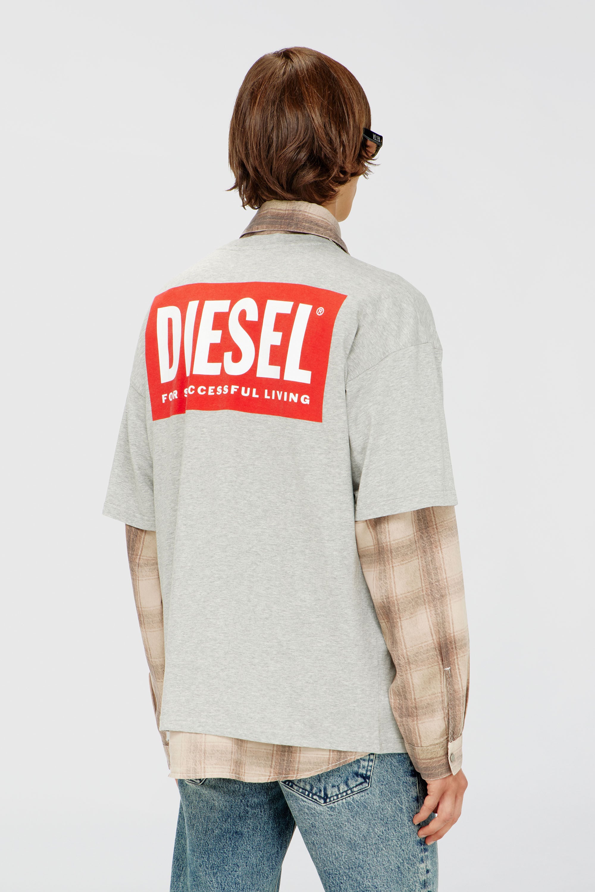 Diesel - T-BOXT-BISK, Male's Cotton T-shirt with Diesel Biscotto print in Light Grey - 4