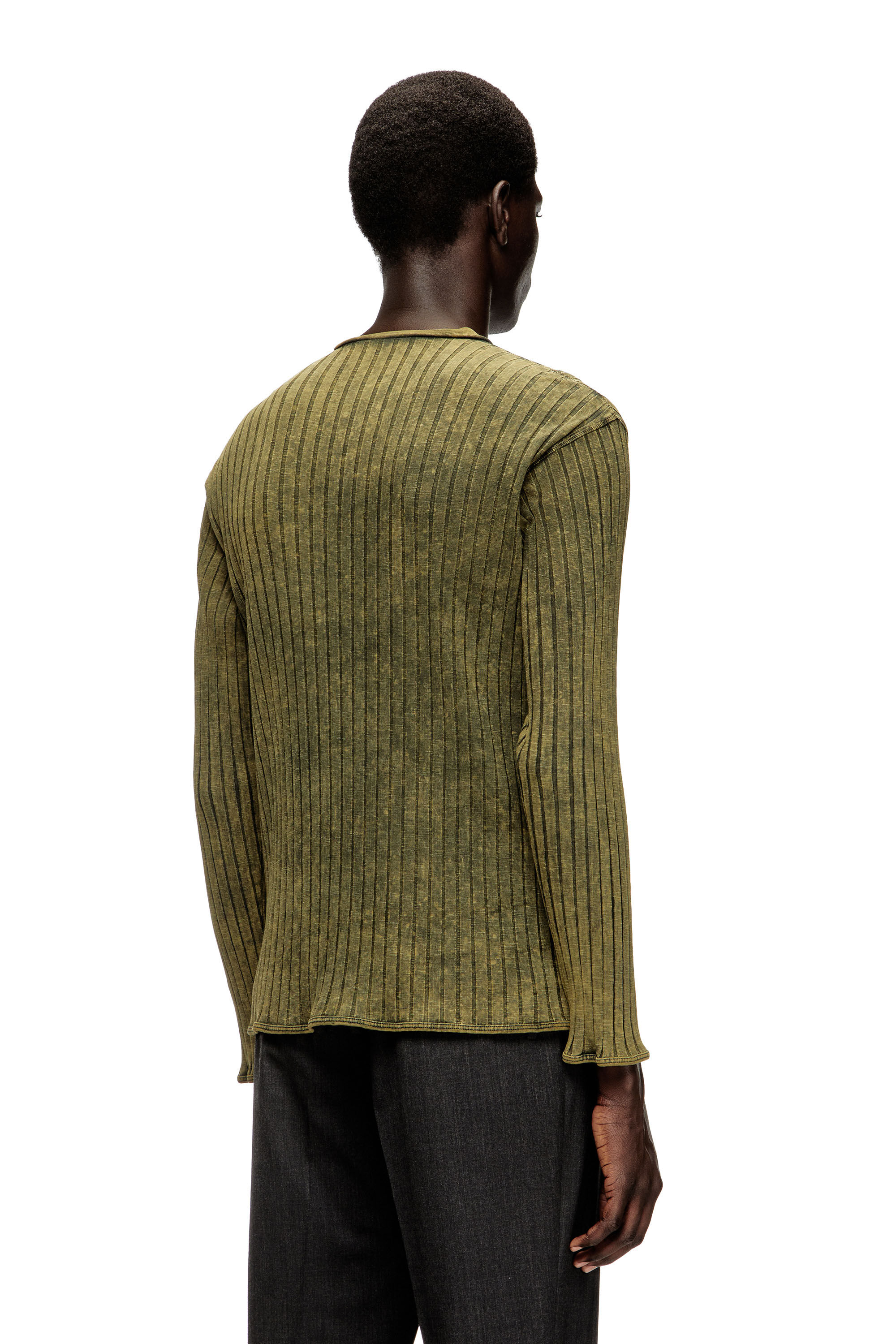 Diesel - T-ALLY, Haut Henley en jersey côtelé large traité Homme in Vert - 5