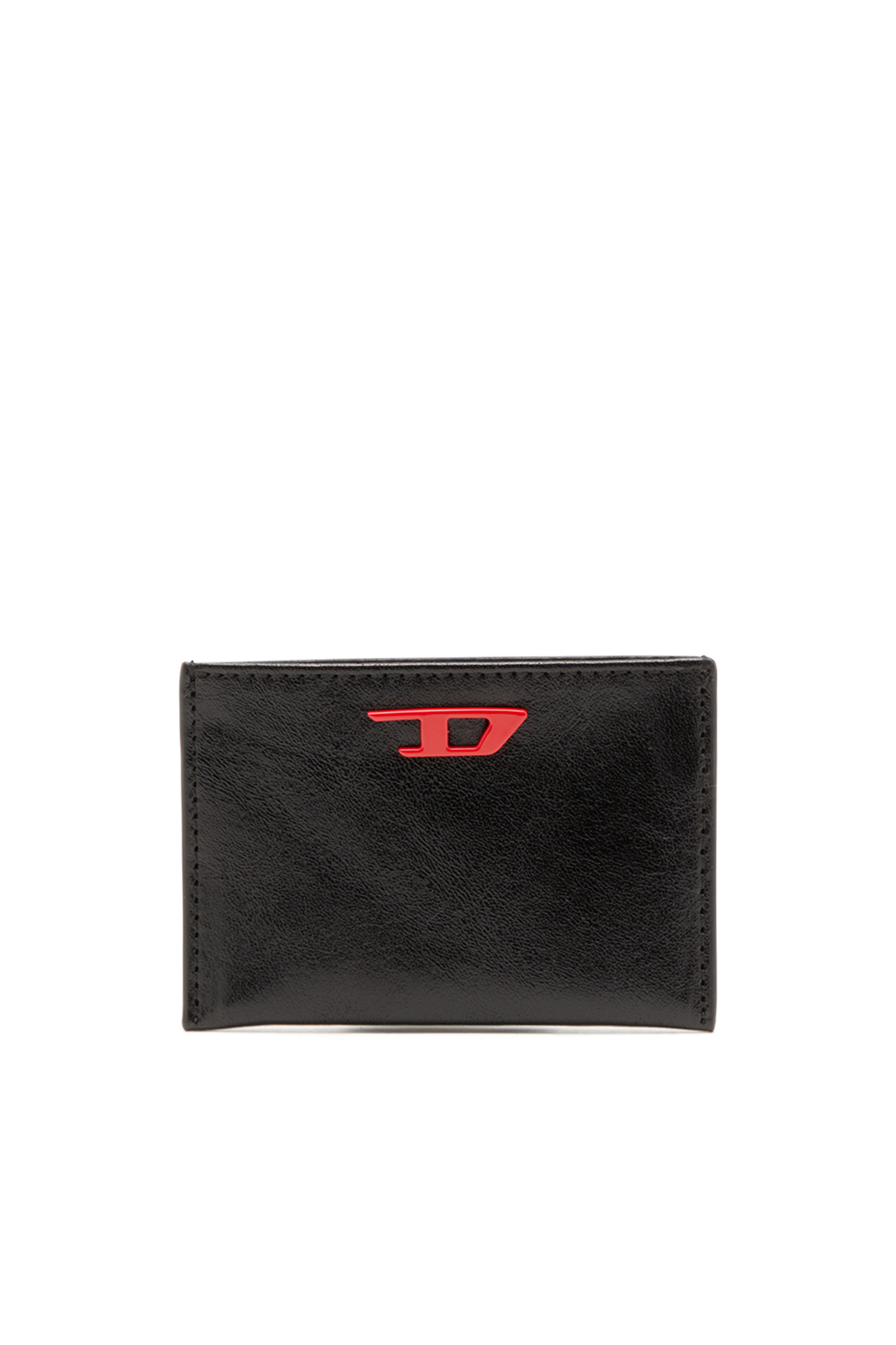 Diesel - RAVE CARD CASE, Porte-cartes en cuir avec plaque D rouge Homme in Noir - 1