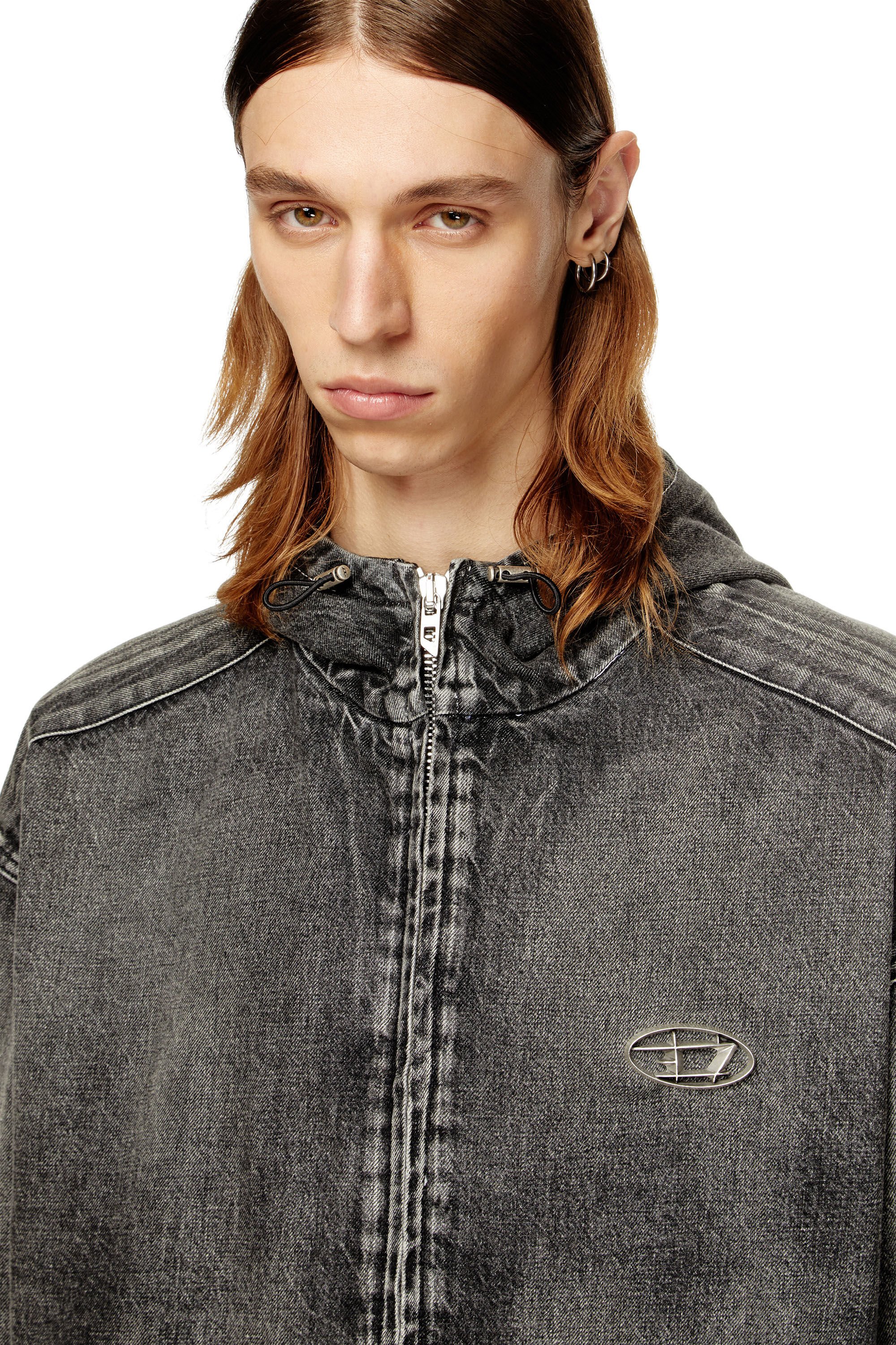 Diesel - THUGJACK, Unisex's Hooded jacket in faded denim in Black - 4
