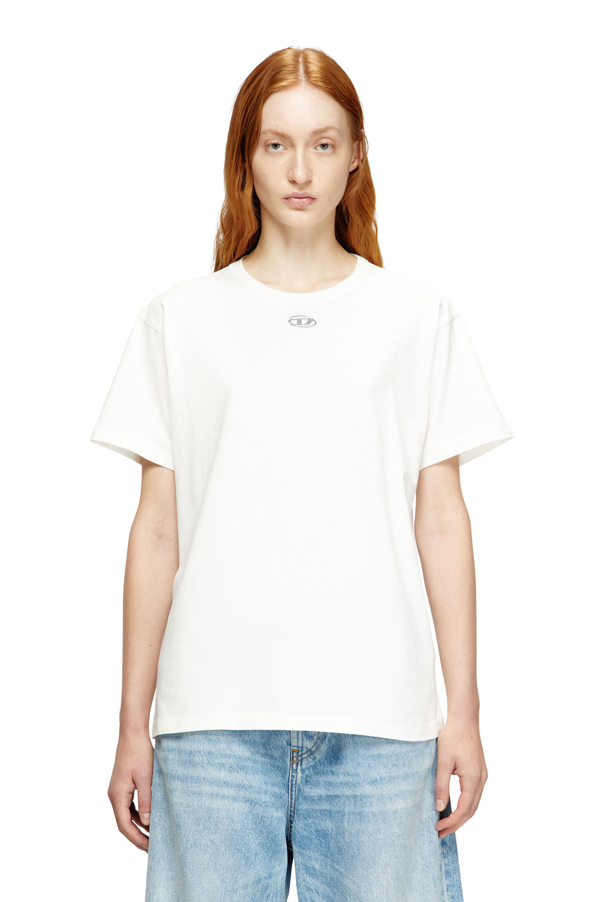 Diesel - T-NORMY-OD-S1, T-shirt en coton avec Oval D métallique Femme in Blanc - 3