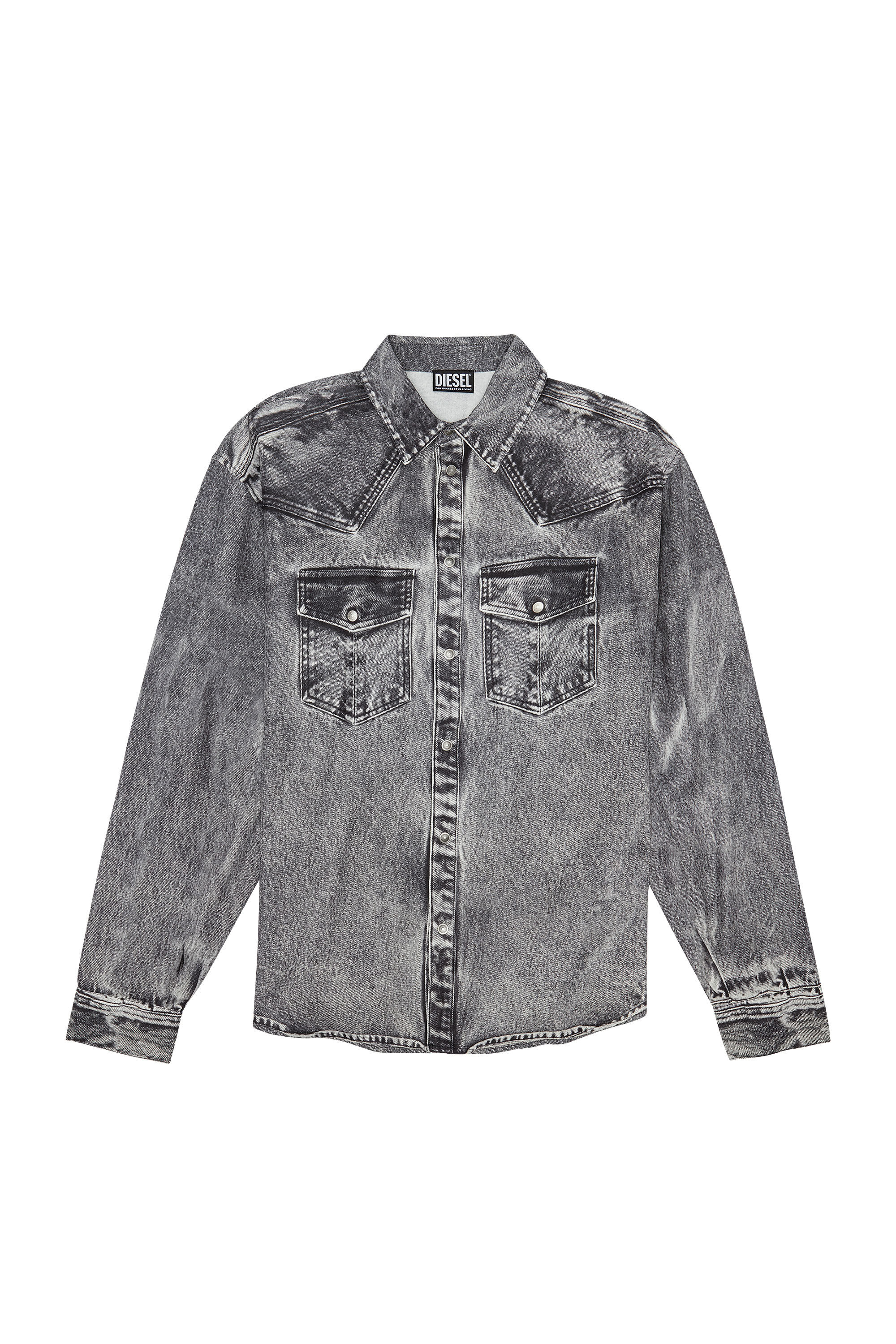 Diesel - S-GILS-DNM, Male's Fluid shirt with denim trompe l'oeil in Dark Grey - 2