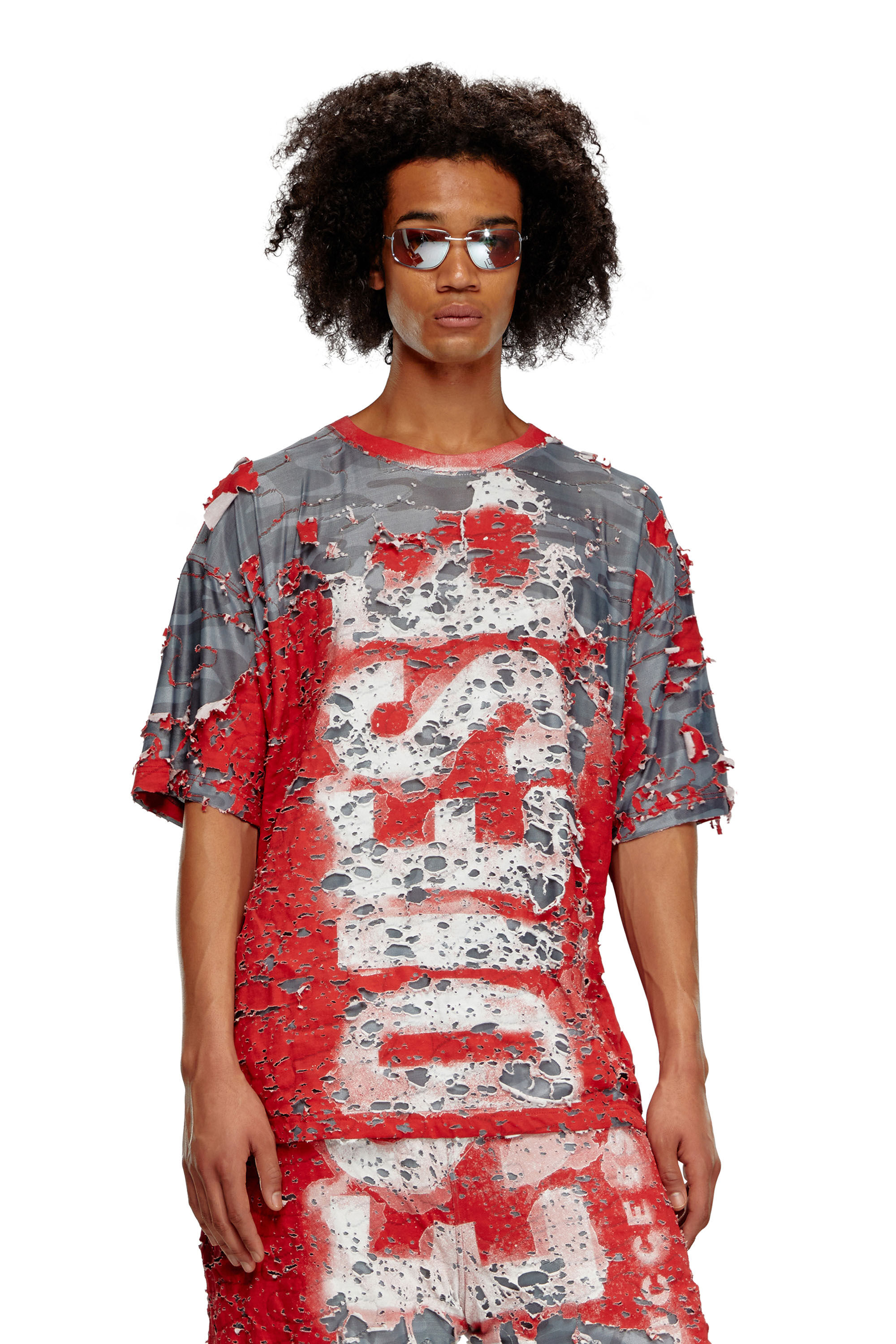 Diesel - T-BOXT-PEEL, Male's Logo T-shirt in destroyed jersey in Red - 3