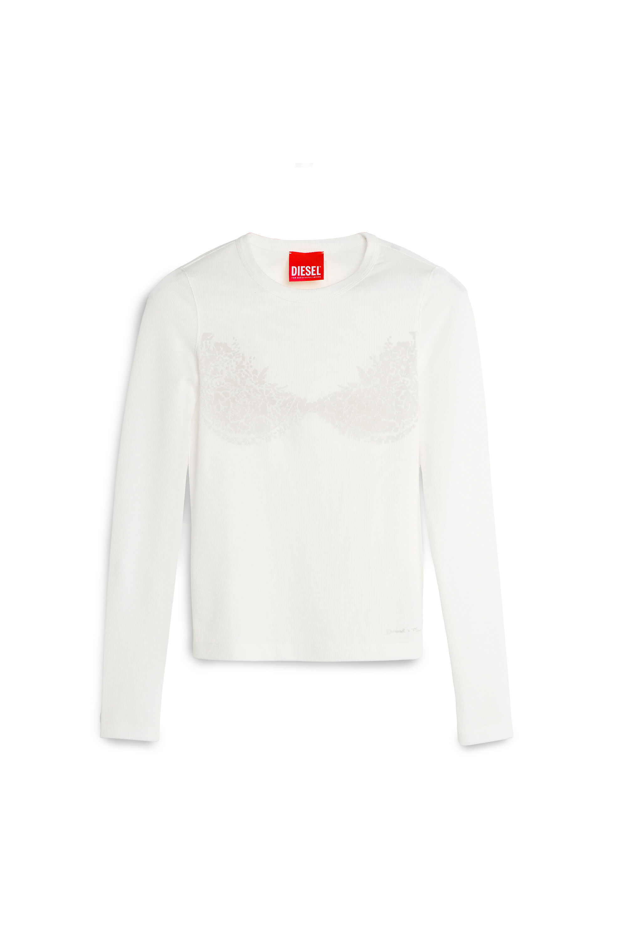 Diesel - PR-T-MOKKI-LS-R, Top avec effet dentelle devor&eacute; Femme in Blanc - 2