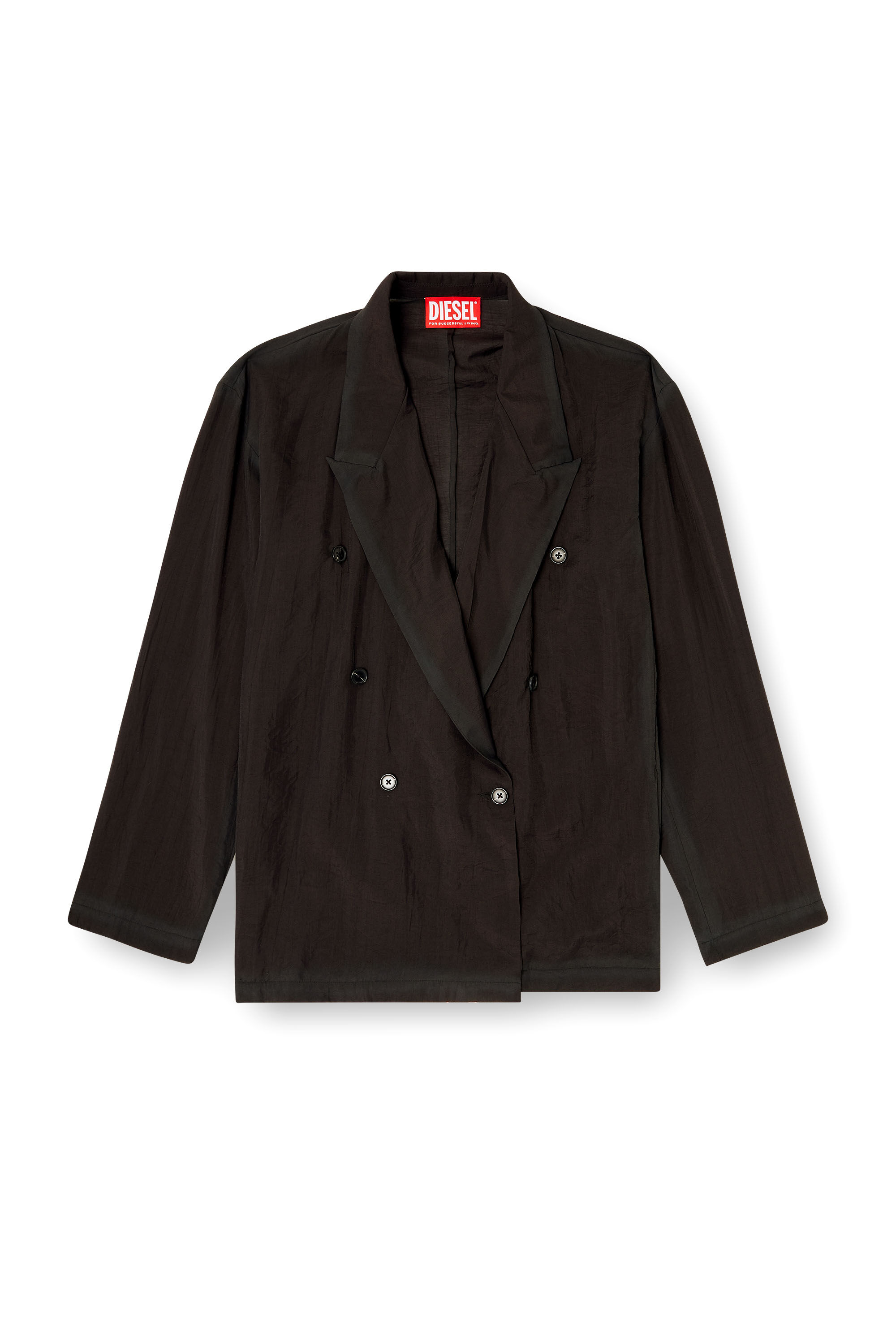 Men's Double-breasted blazer in wrinkled shell | Black | Diesel