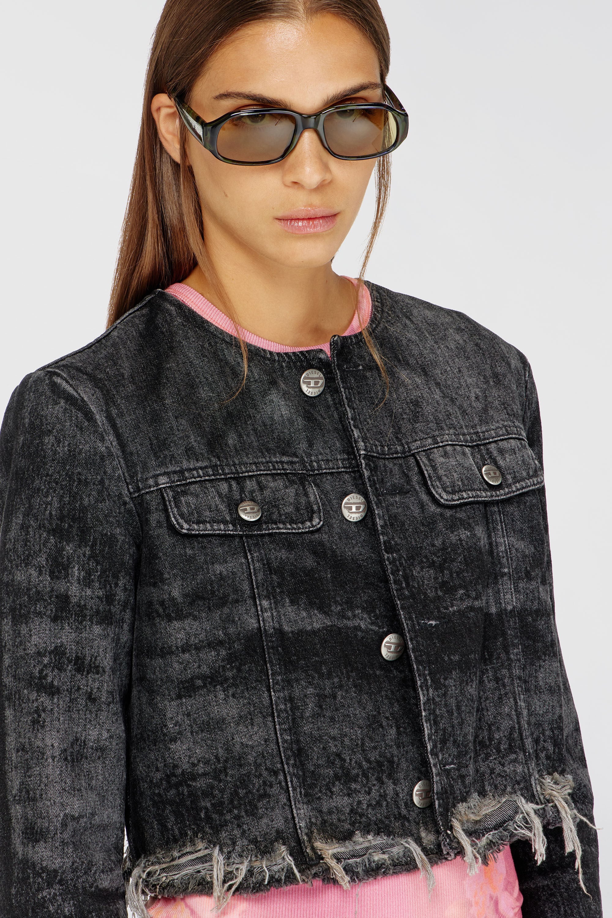 Diesel - DE-GRAFFY-FSH, Woman's Jacket in lasered cotton-hemp denim in Black - 4
