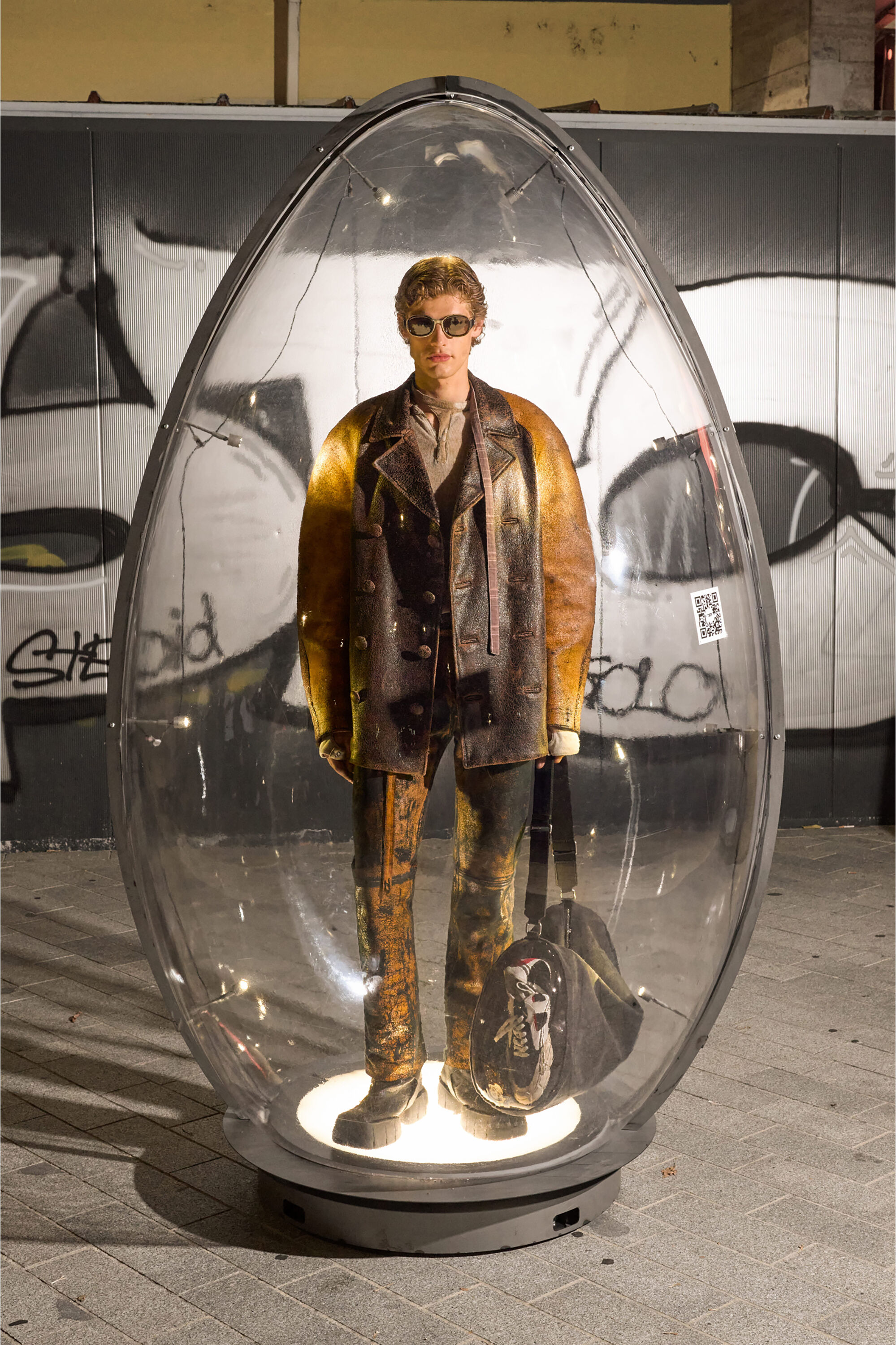 Men's Cocoon peacoat in crackle leather | Brown | Diesel