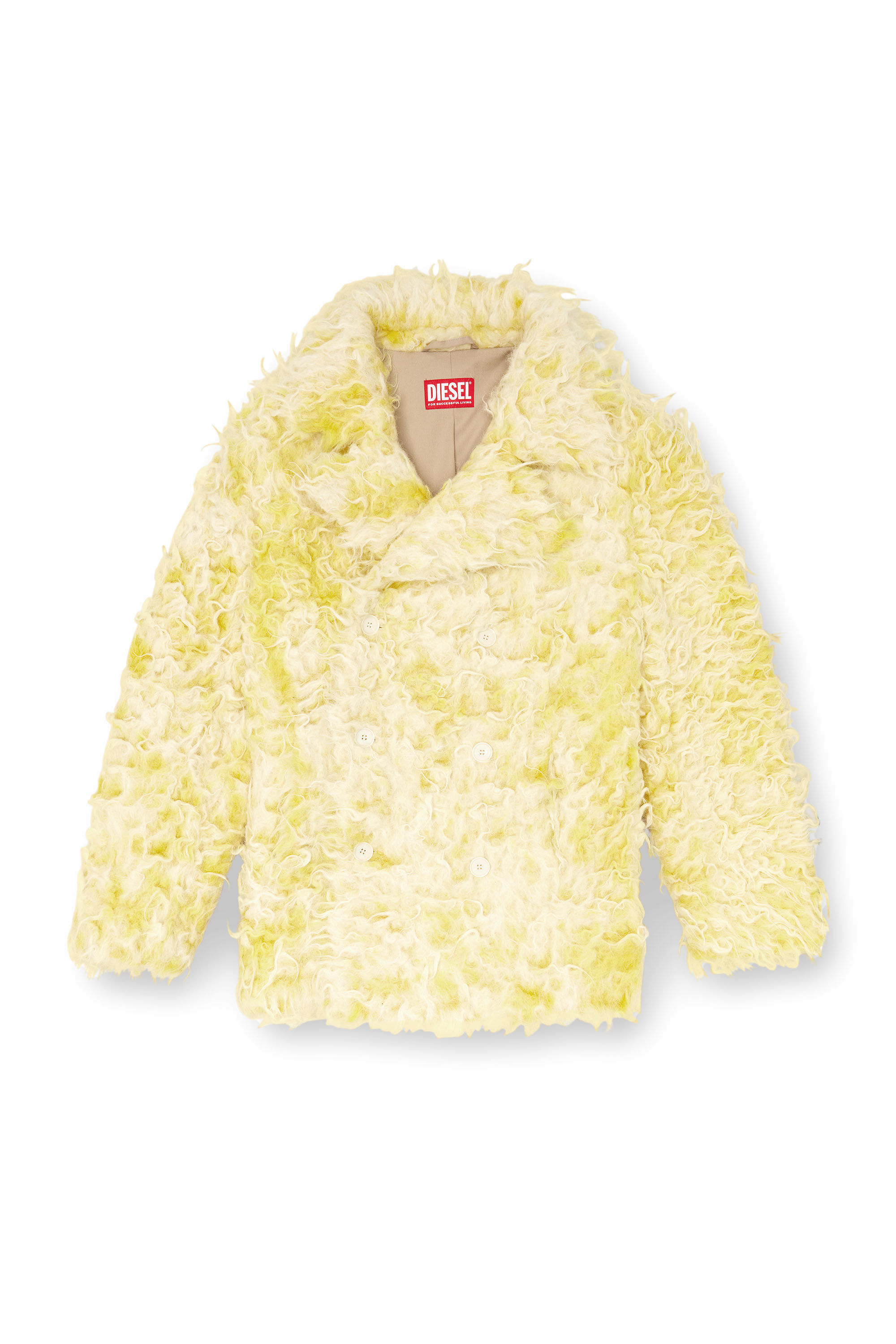 Diesel - W-MIN-SHORT, Male's Double-breasted coat in shaggy alpaca blend in Yellow - 2