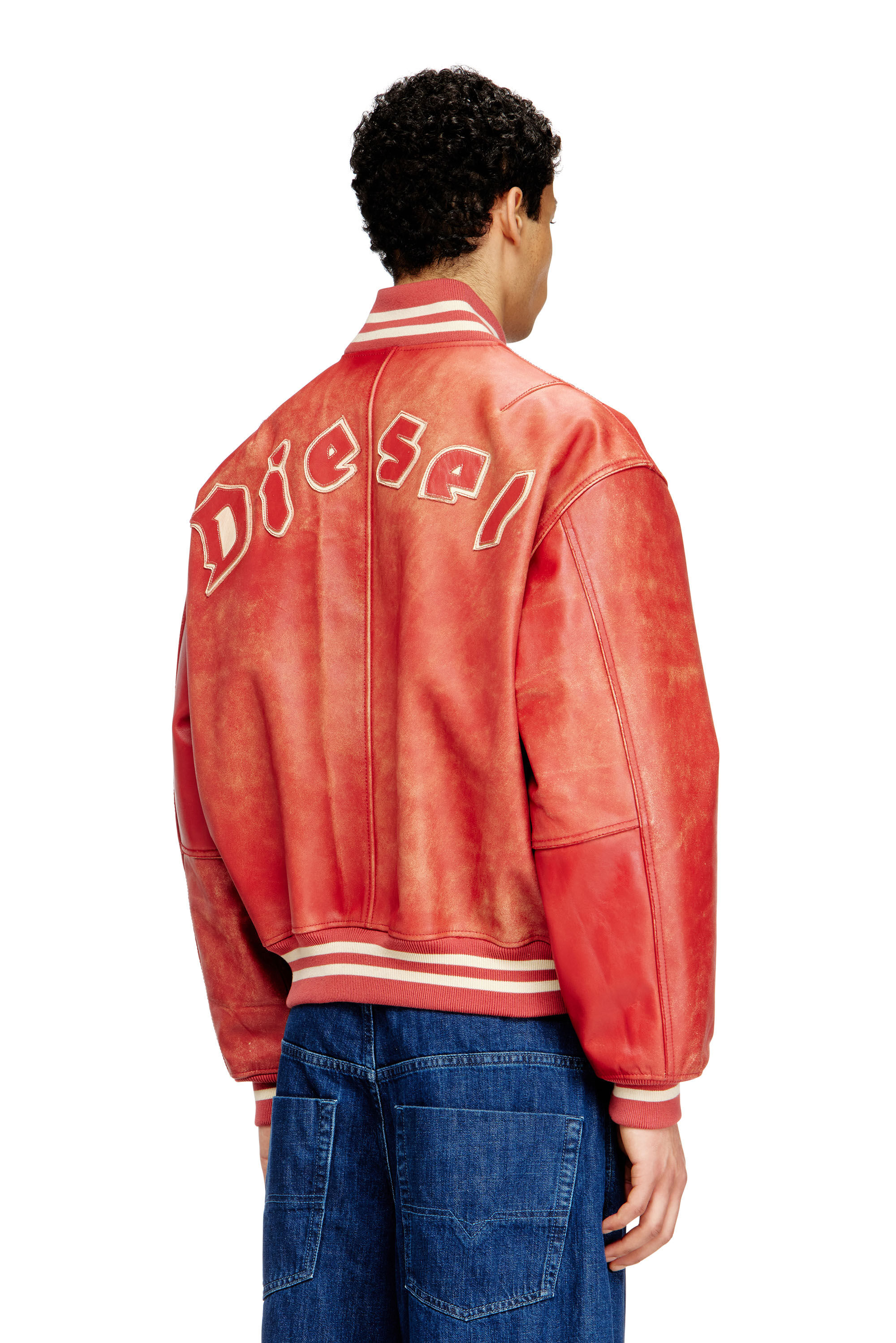 Women's Leather bomber jacket with Diesel logo | Red | Diesel