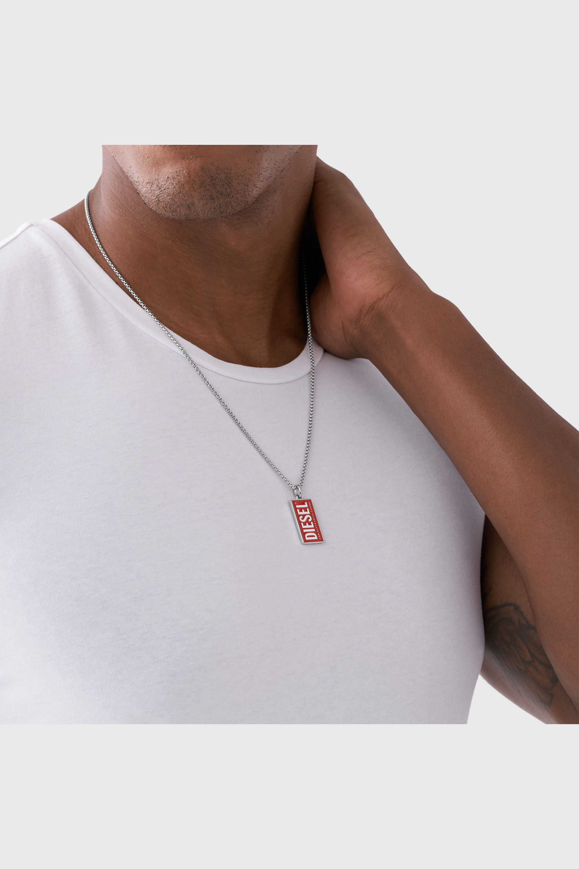 Diesel - DX1368, Collar con placa de identificaci&oacute;n del logotipo de acero inoxidable Unisex in Rojo - 3