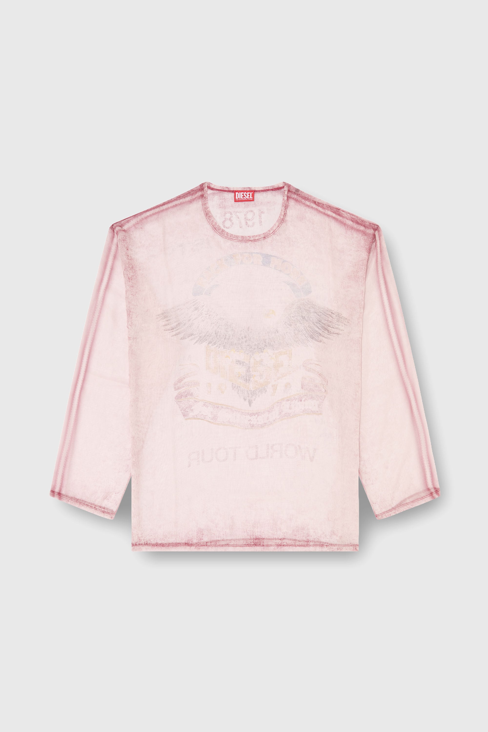 Diesel - T-DOUBLEX-LS, Top de gasa transparente con gr&aacute;ficos de concierto Hombre in Rosa - 2