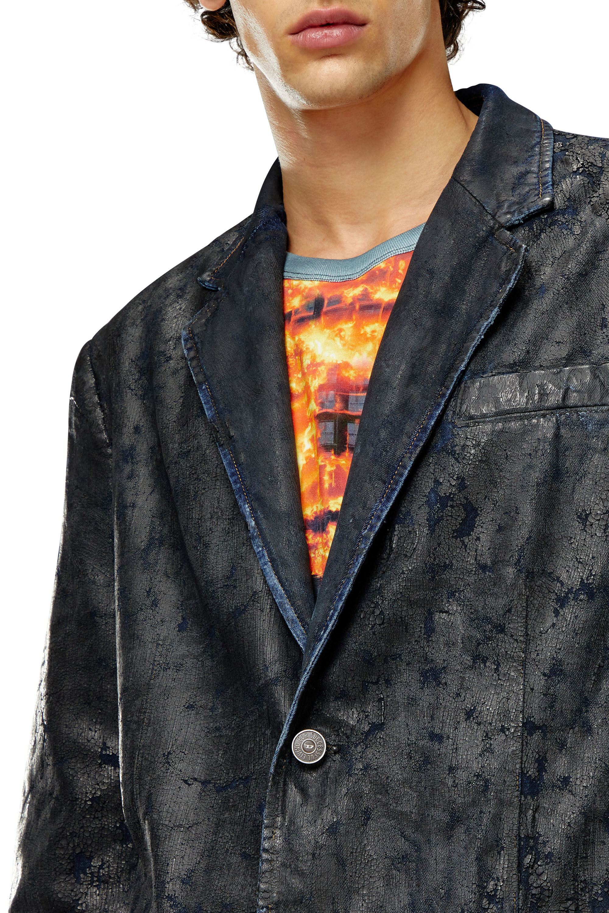 Diesel - D-BLA-FSE, Male's Denim blazer with craquelé coating in Black - 4