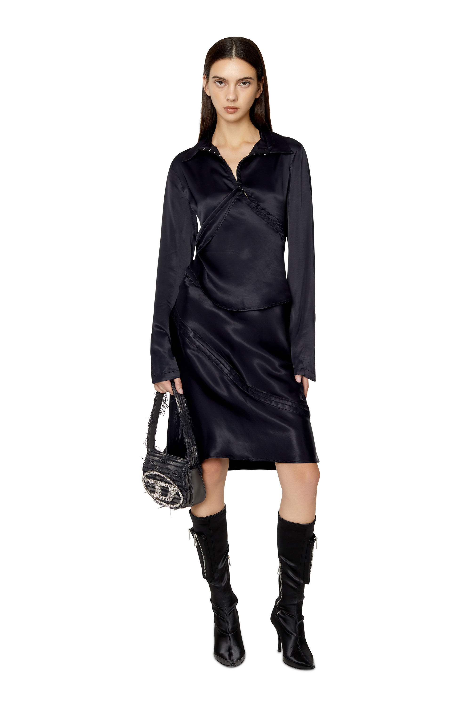 Diesel - 1DR, Female's 1DR - Iconic shoulder bag in crystal canvas in Black - 6