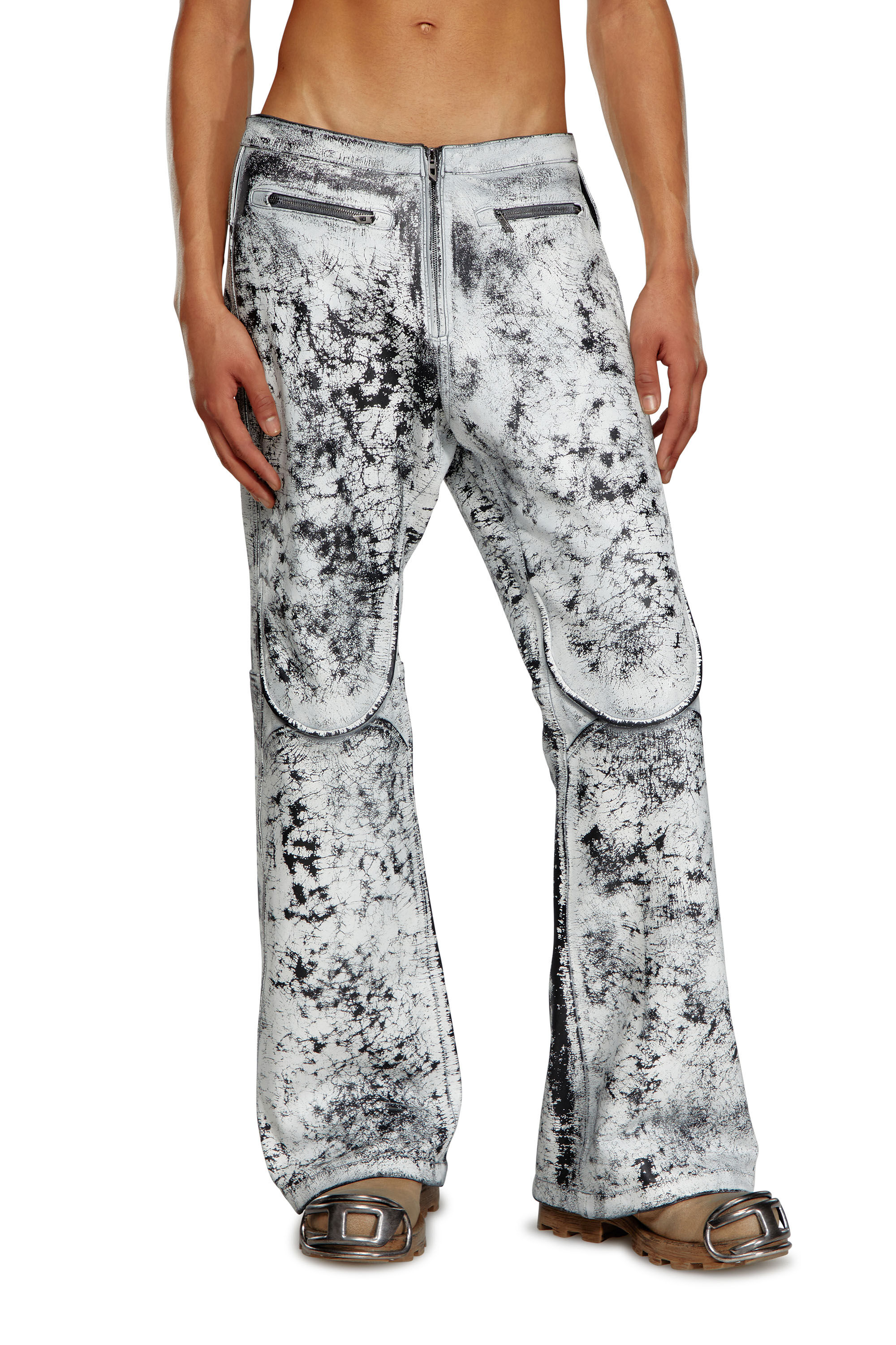 Diesel - P-GEN, Male's Treated leather pants in Black/White - 3