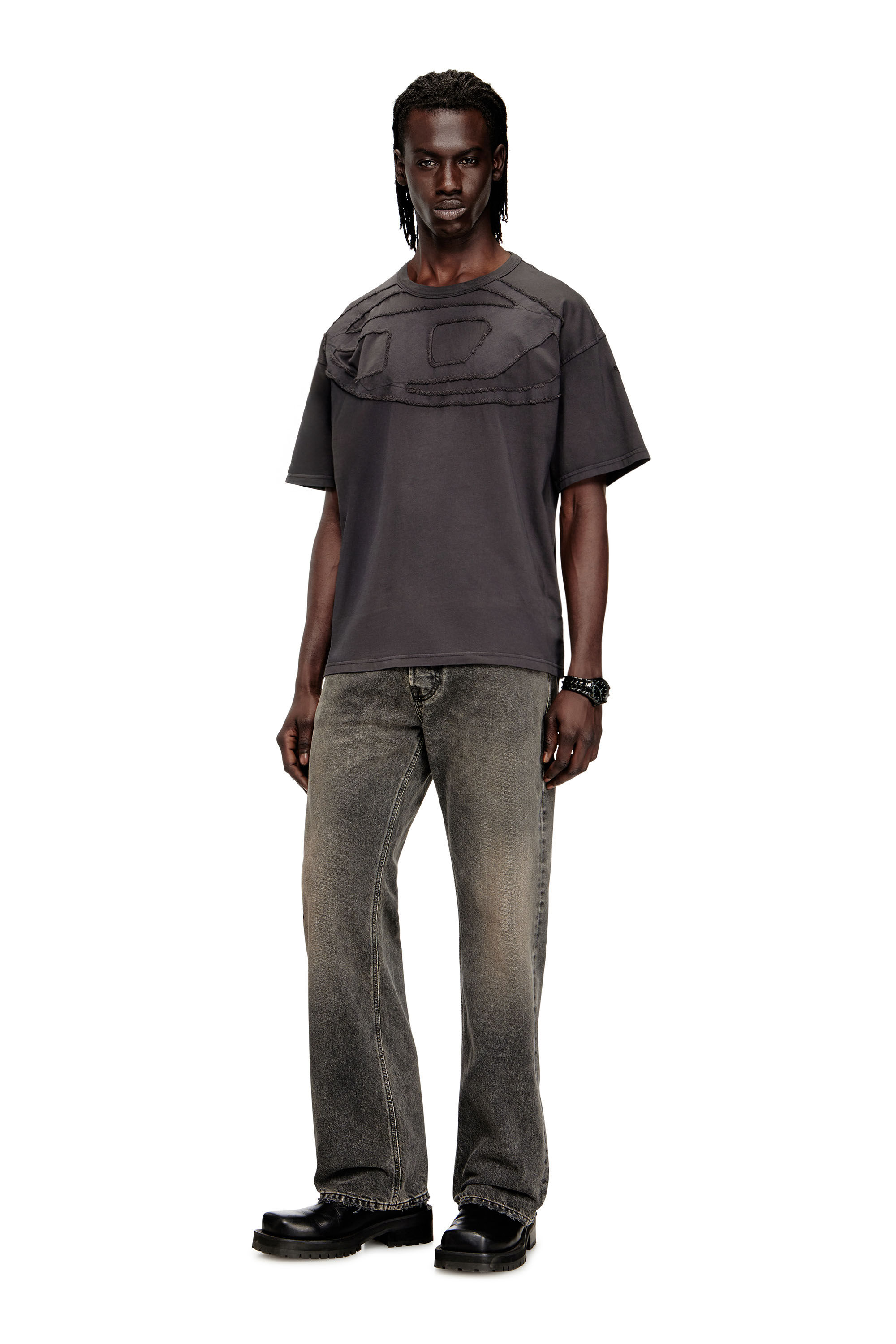 Diesel - T-BOXT-DEN, Male's Relaxed cotton T-shirt with Oval D applique in Grey - 1