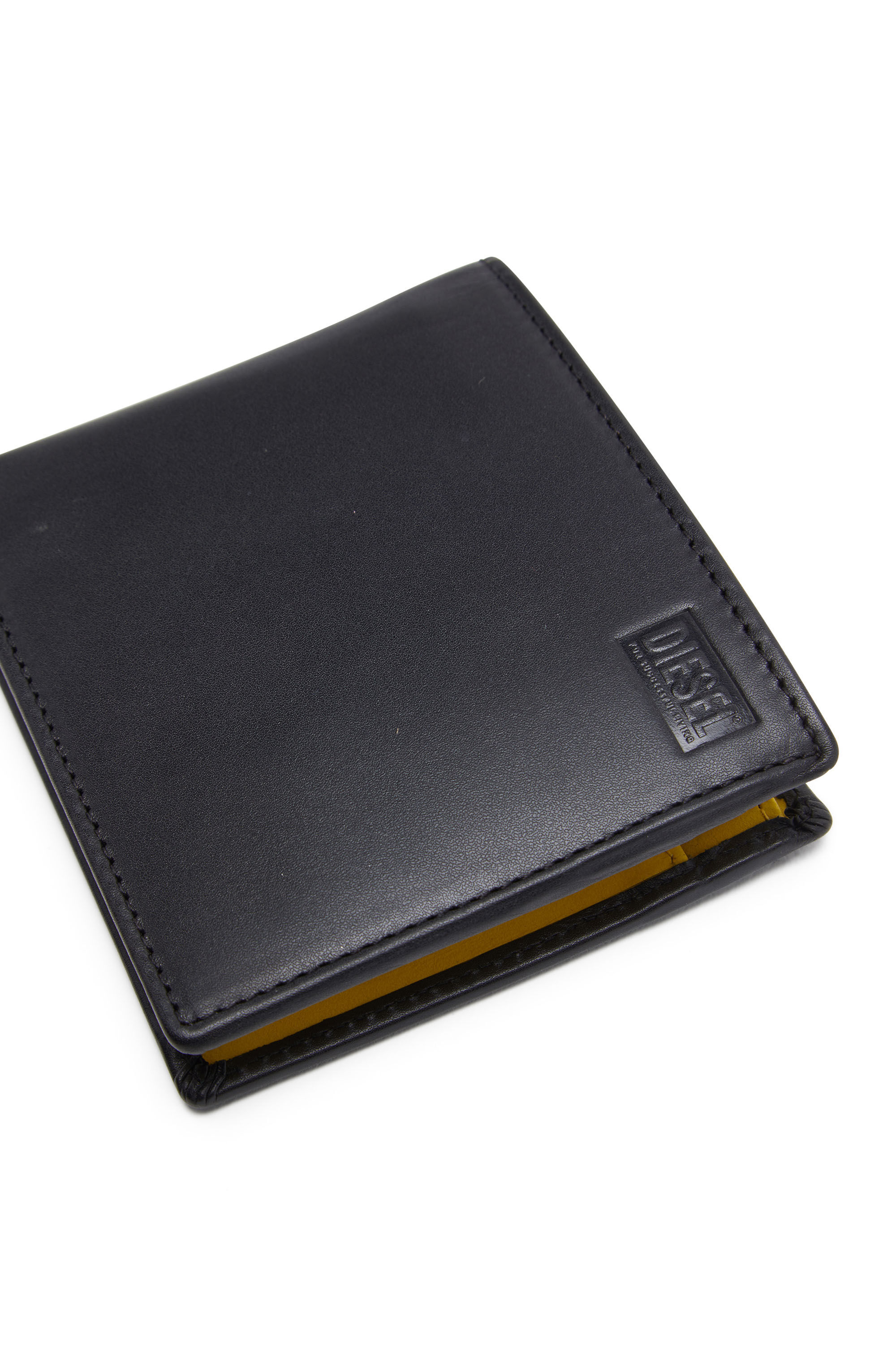 Diesel - BI-FOLD COIN S, Male's Bi-fold wallet in smooth leather in Black/Yellow - 4