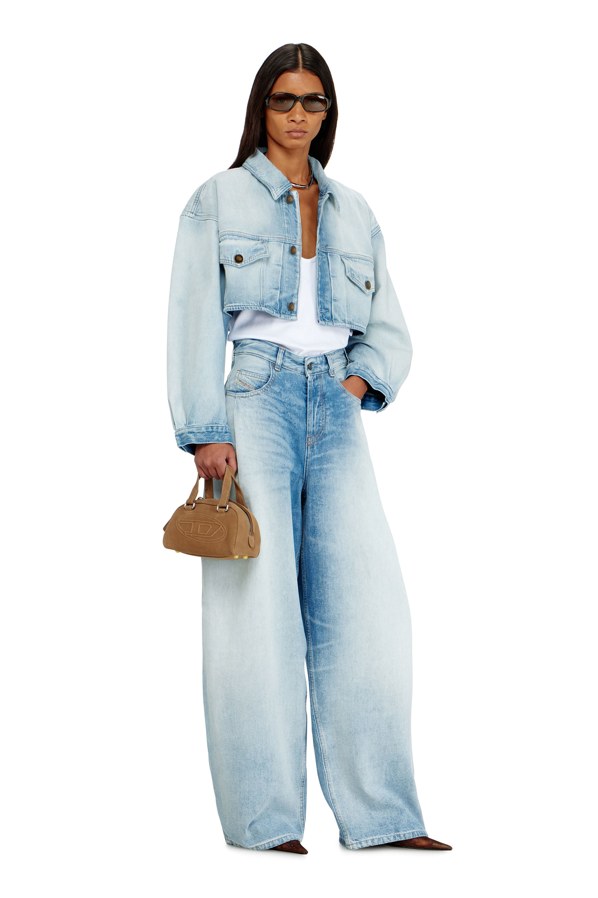 Diesel - DE-MALLEY-S, Female's Oversized cropped trucker jacket in Light Blue - 1