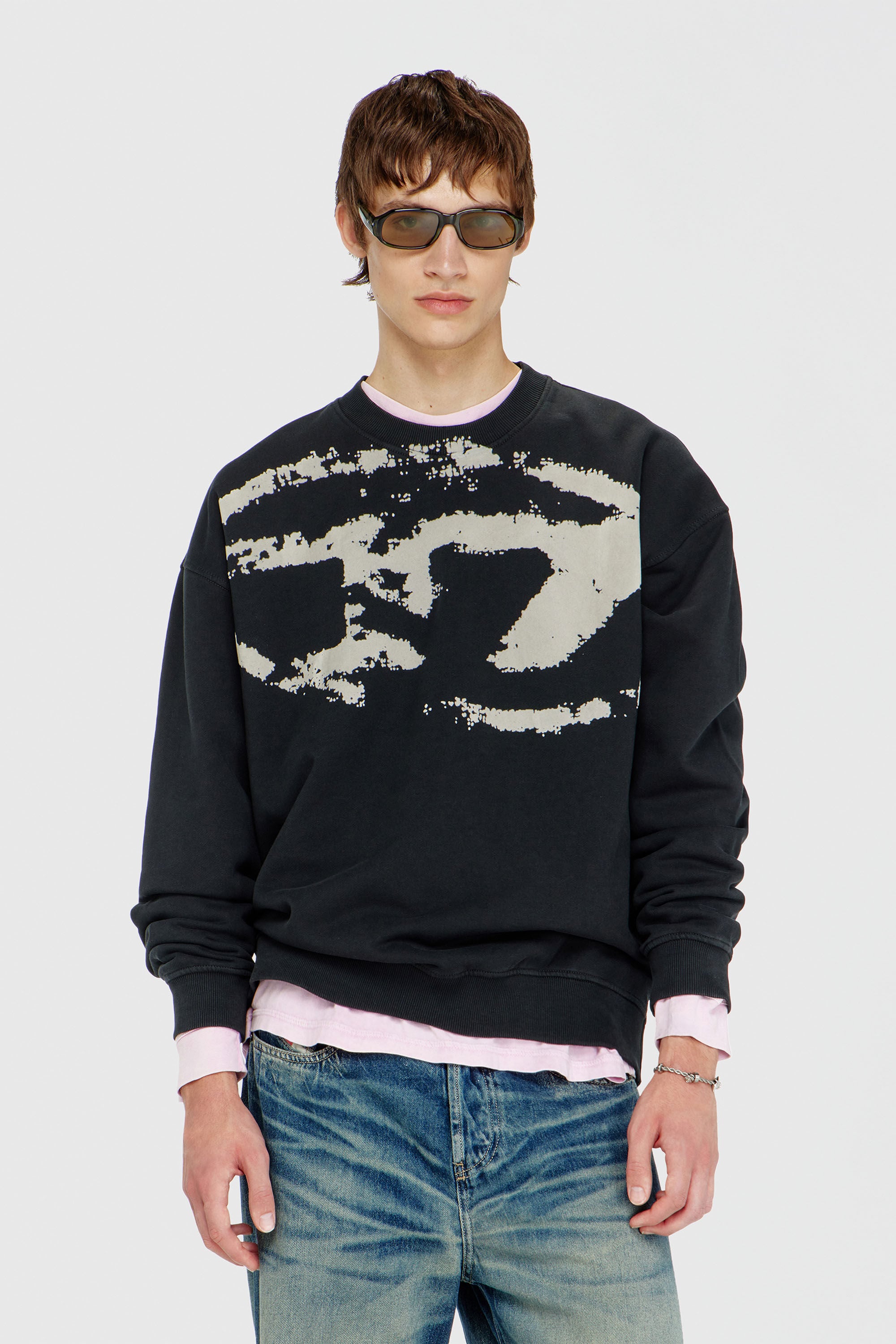 Diesel - S-BOXT-N5, Sweat-shirt en coton avec D ovale floqu&eacute; Homme in Noir - 3