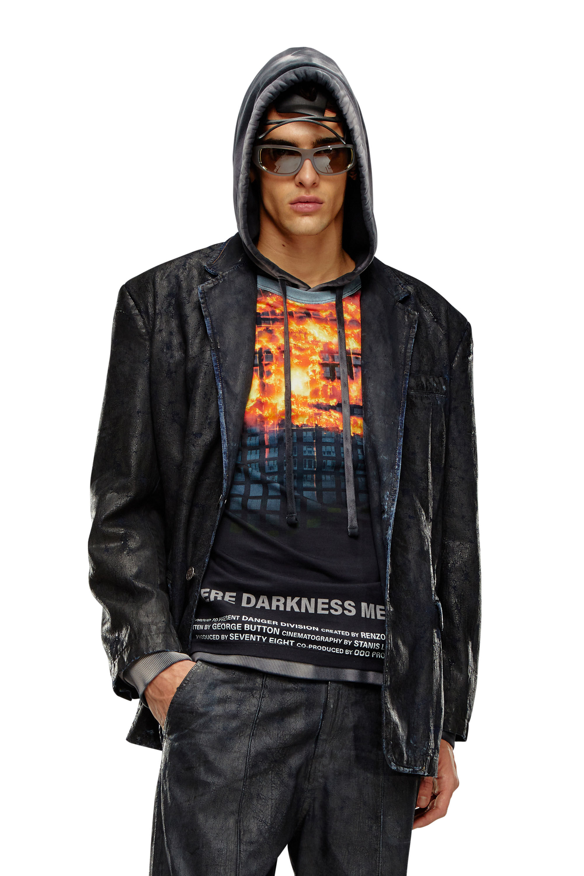 Diesel - D-BLA-FSE, Male's Denim blazer with craquelé coating in Black - 3