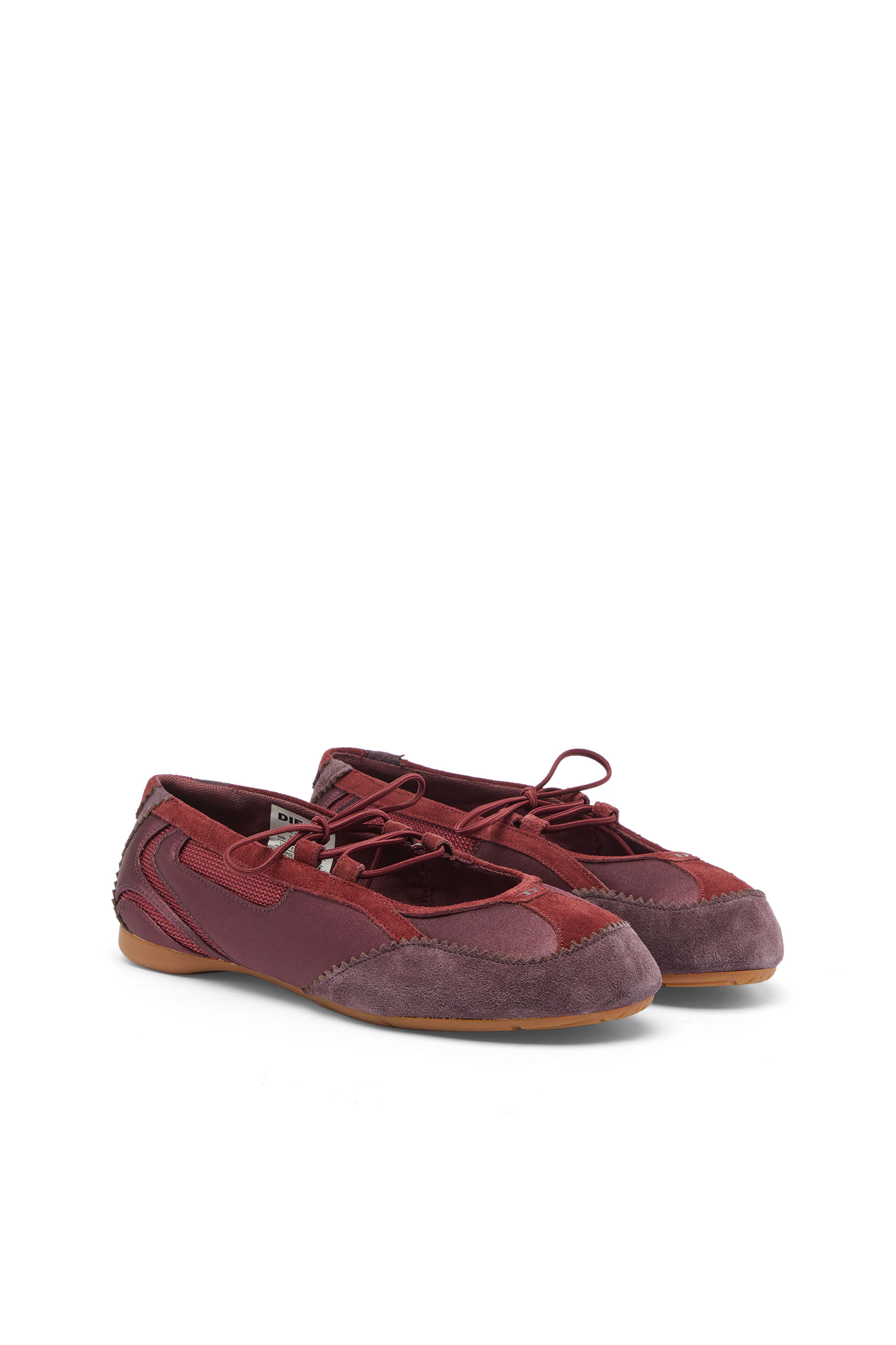 Diesel - D-MILE BALLERINA LACE UP II W, Female's D-Mile - Lace-up ballerina flats in leather and mesh in Burgundy - 2