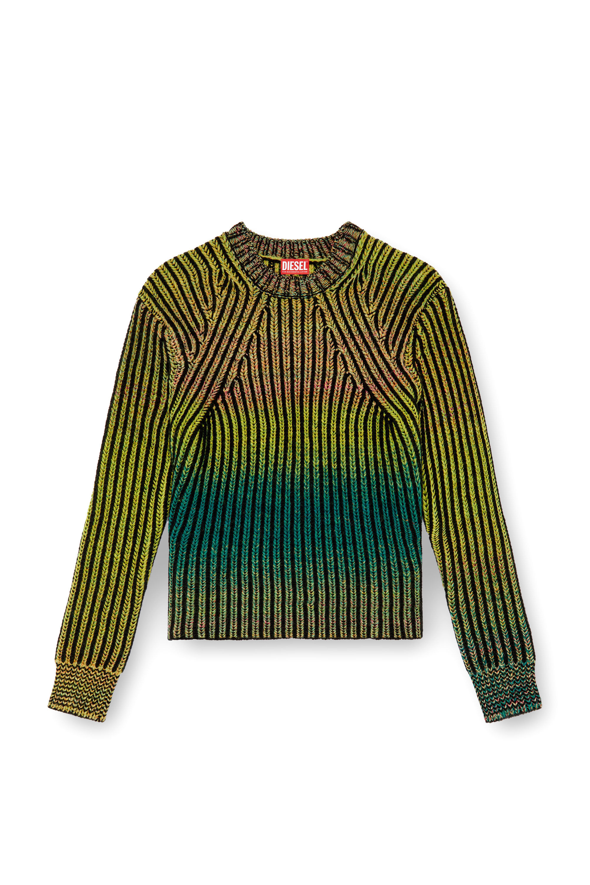 Diesel - K-OAKLAND-A, Male's Striped ribbed jumper in wool blend in Green - 2