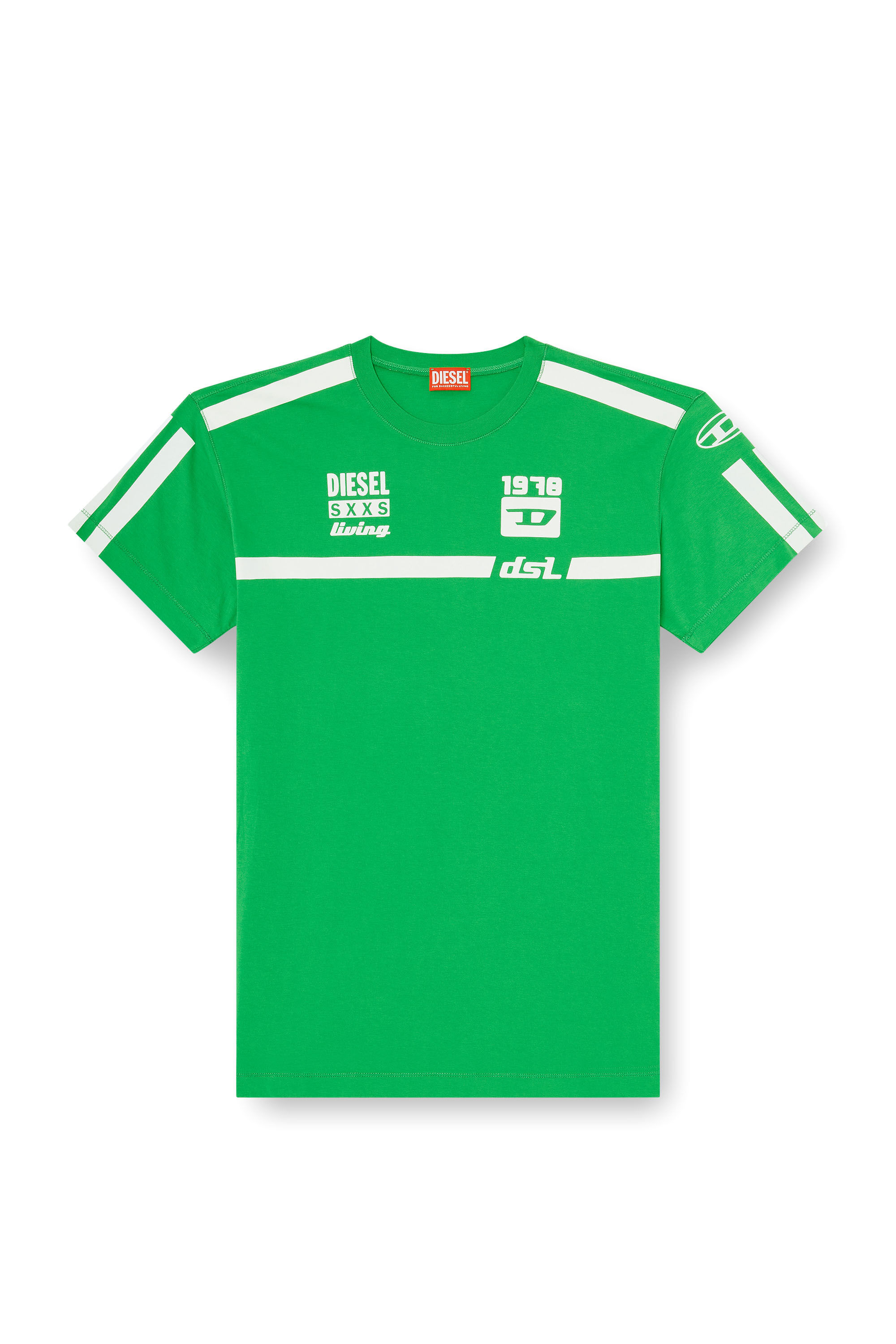 Men's Cotton T-shirt with contrast graphic prints | Green | Diesel US