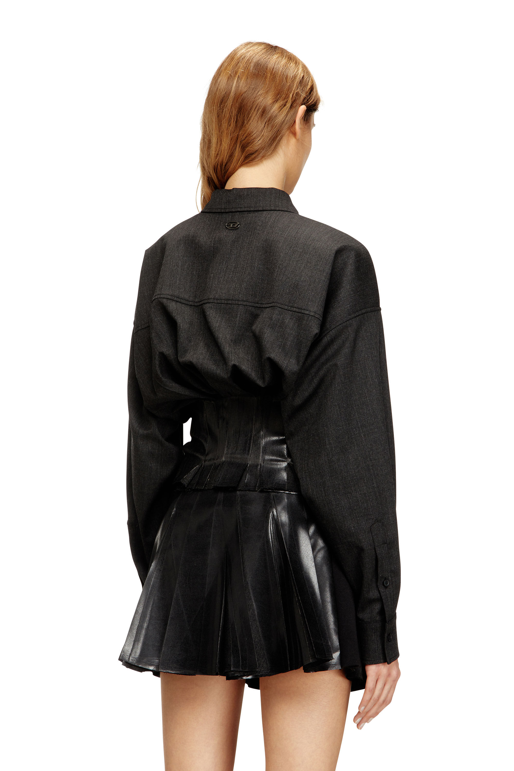 Diesel - G-ANBU, Woman's Tailoring shirt-jacket with coated pleats in Black - 5