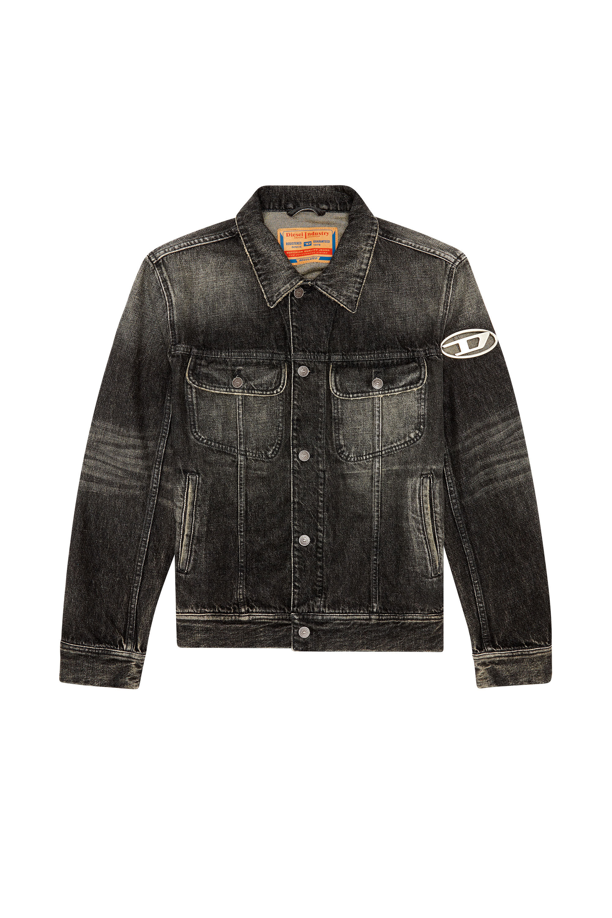 Diesel - D-BARCY-S2, Man's Regular-fit trucker jacket with cut-out logo in Black - 2