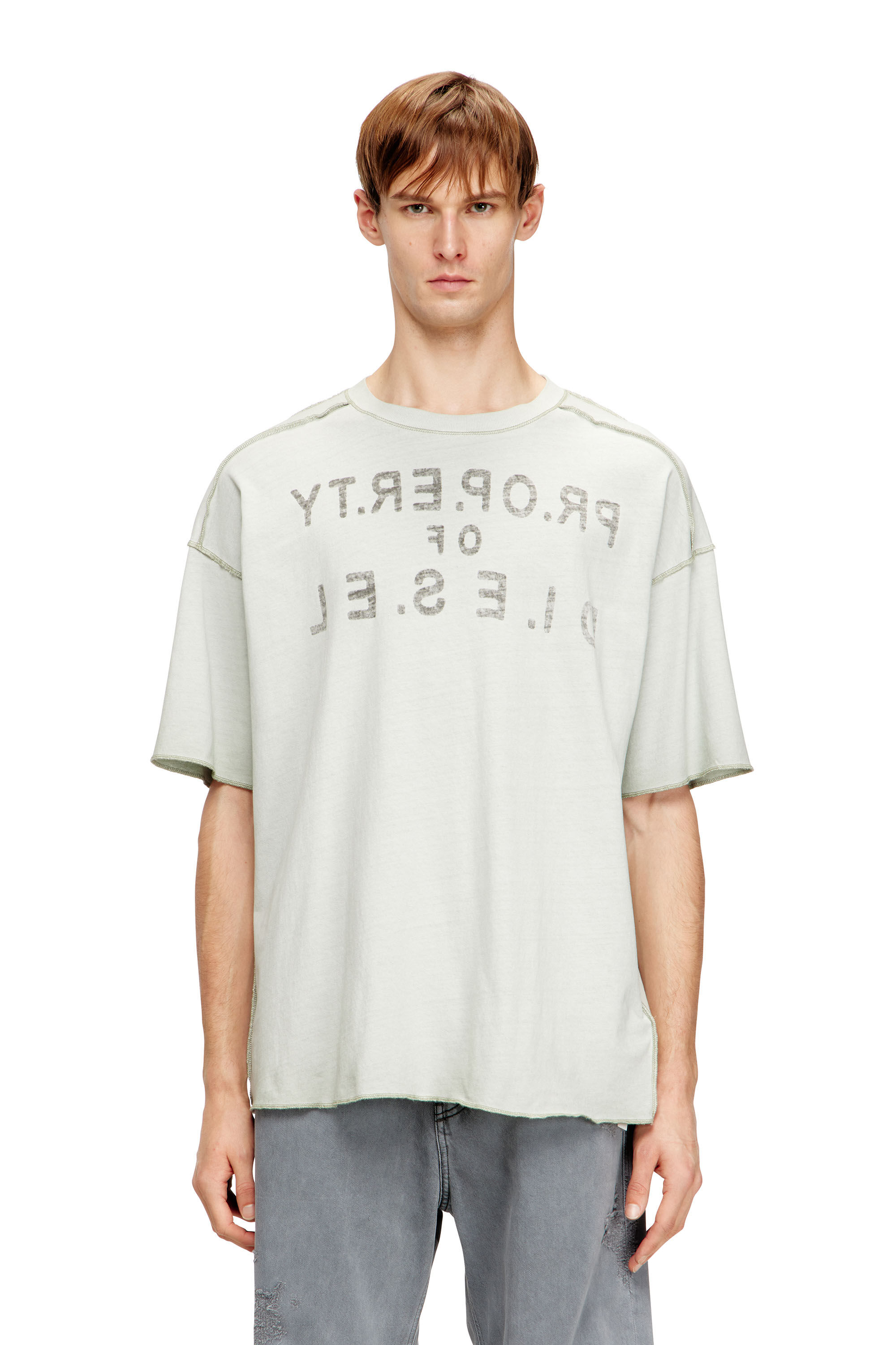 Men's Relaxed cotton T-shirt with front and back print | Grey | Diesel