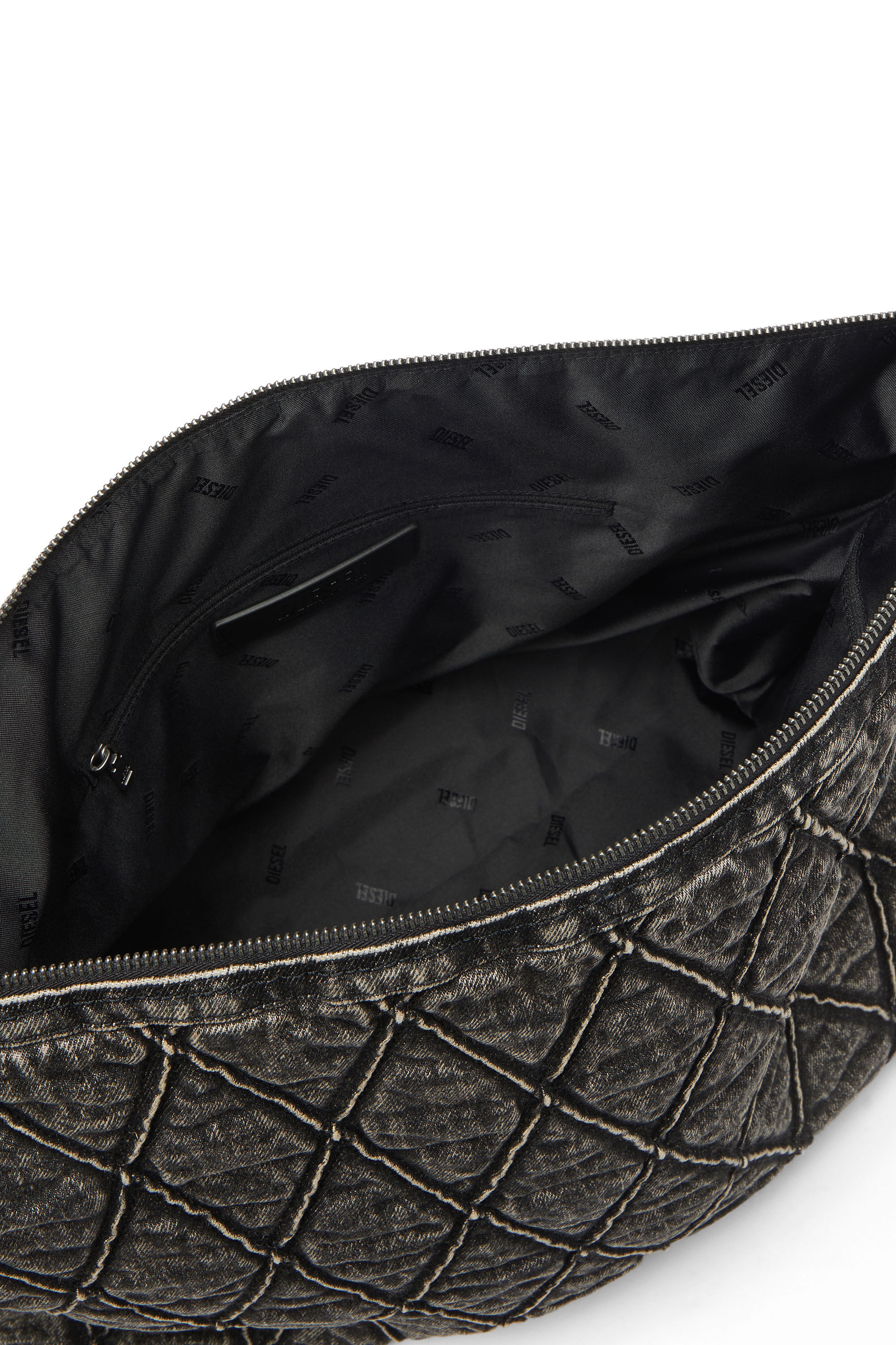 Diesel - CHARM-D HOBO, Woman's Charm-D - Hobo bag in acid-wash quilted denim in Dark grey - 3