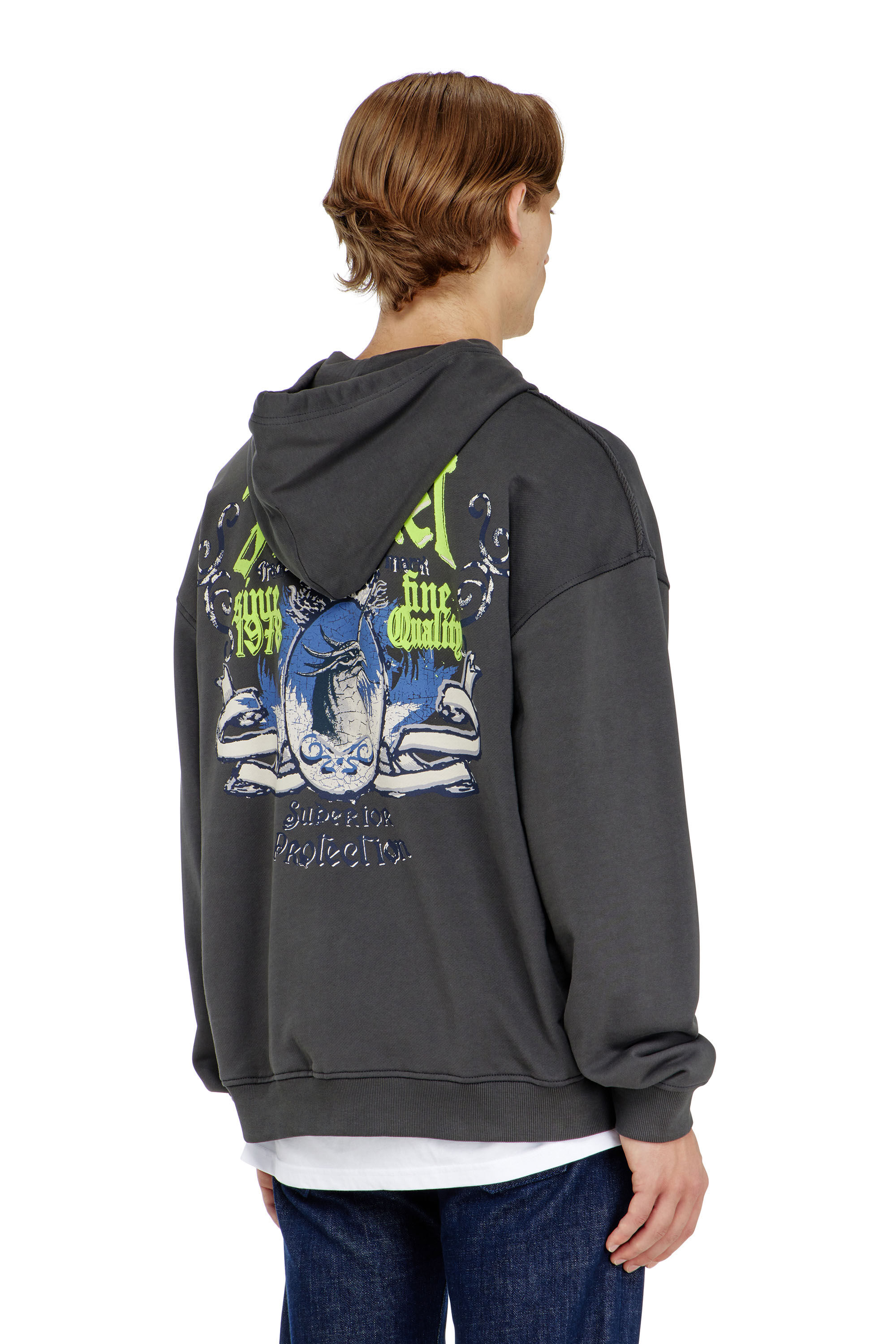 Sudadera de algodón con gráficos flocados Hombre | Gris | Diesel