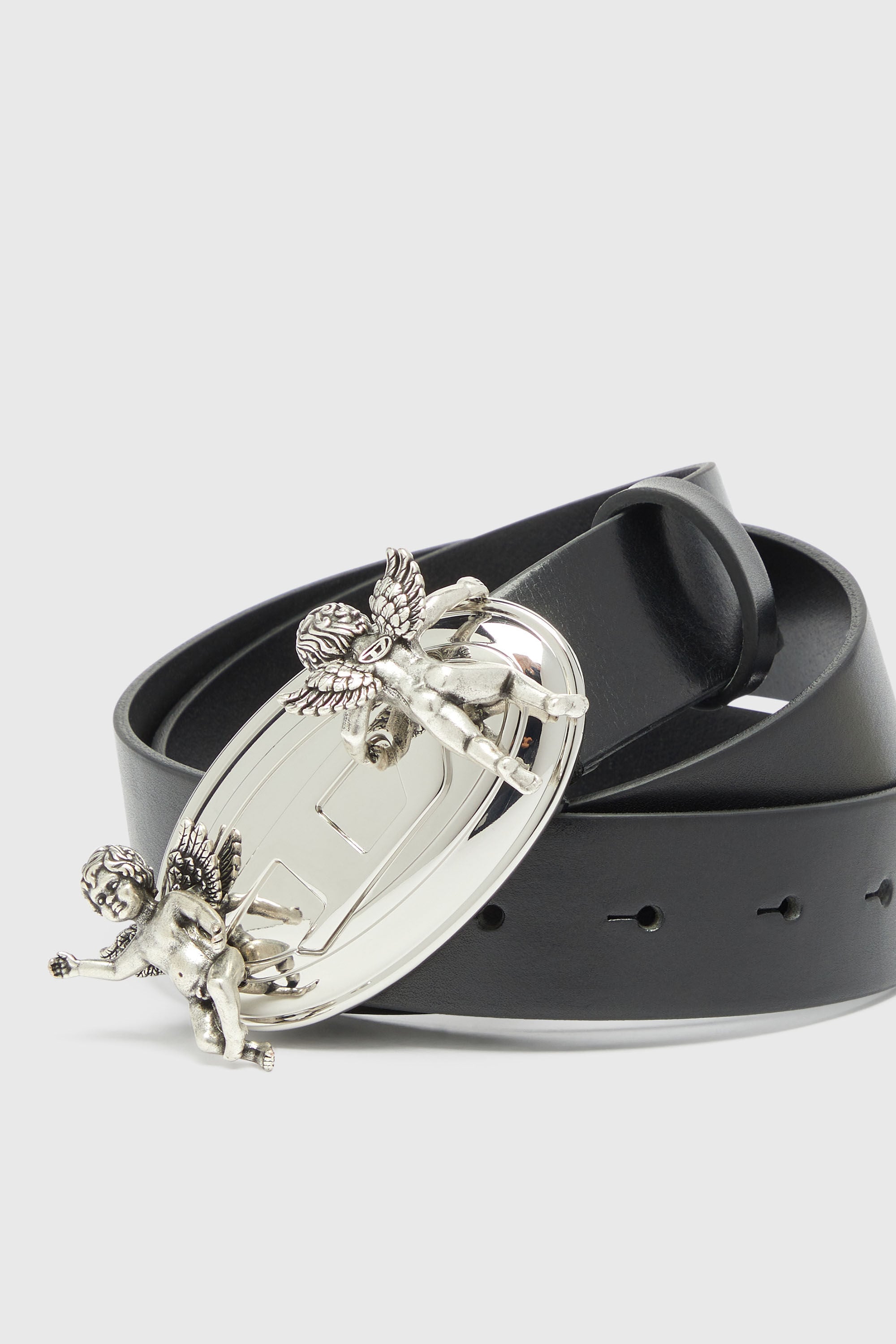 Diesel - B-OVAL ANGELS 35, Female's 3.5cm leather belt with cherub Oval D buckle in Black - 3