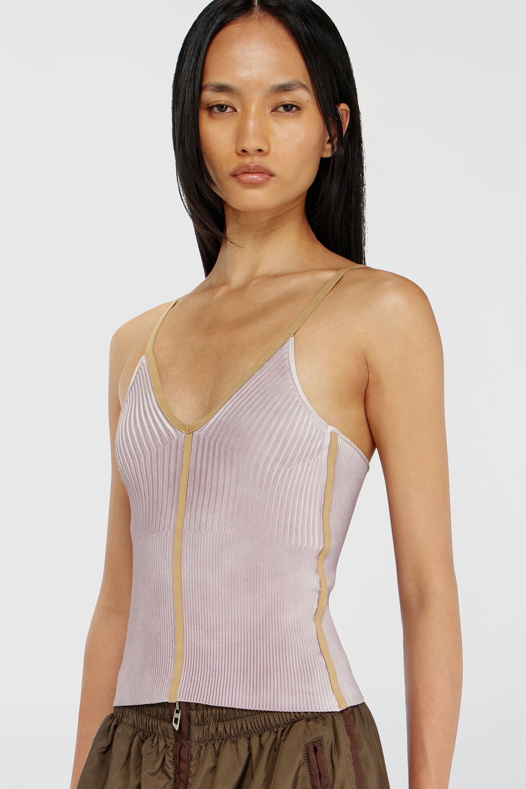 Diesel - M-SARMITE, Female's Rib-knit cami top with contrast bands in Lilac - 4