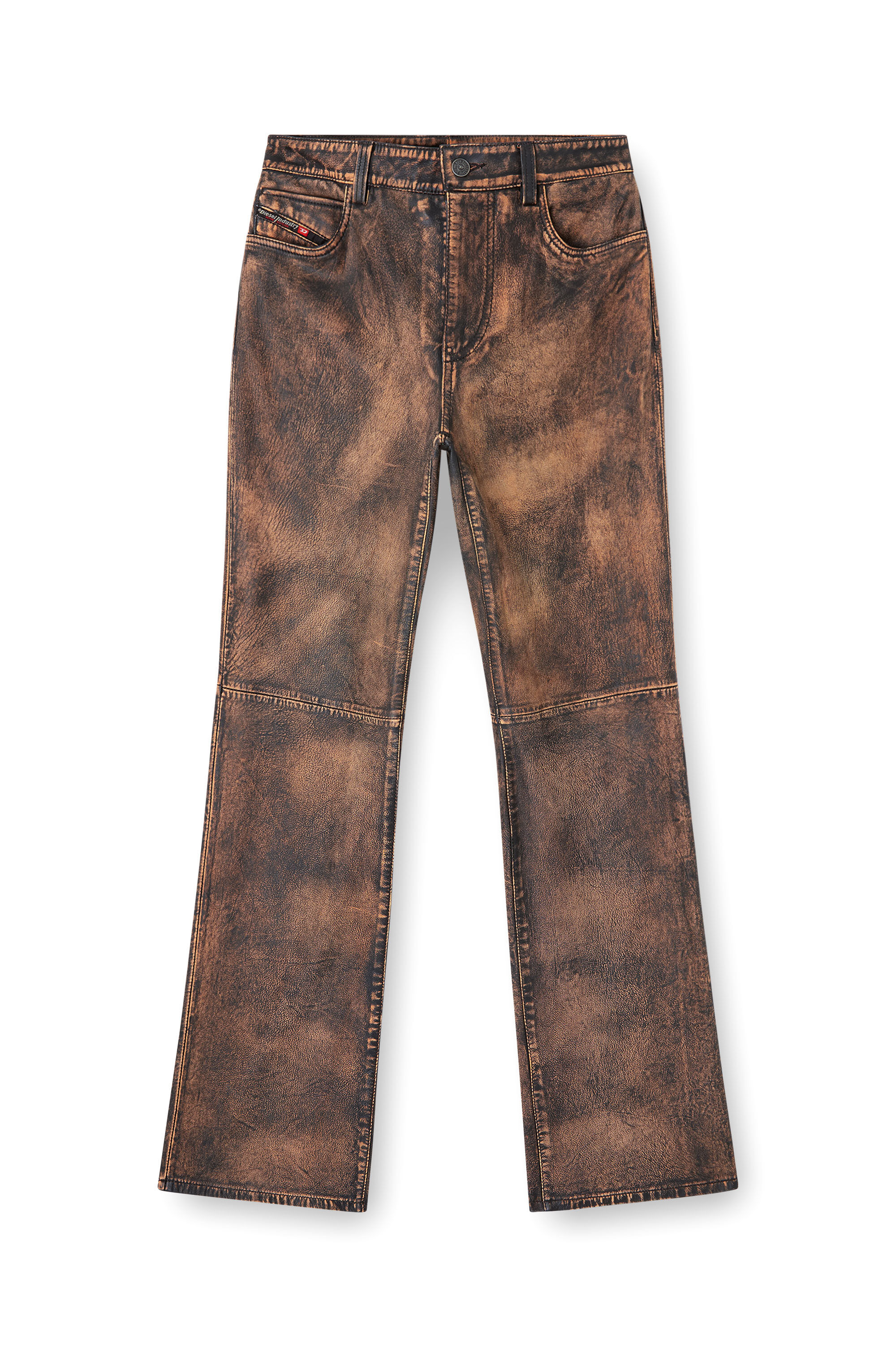 Women's Jean-cut distressed leather pants | Brown | Diesel {{Country}}