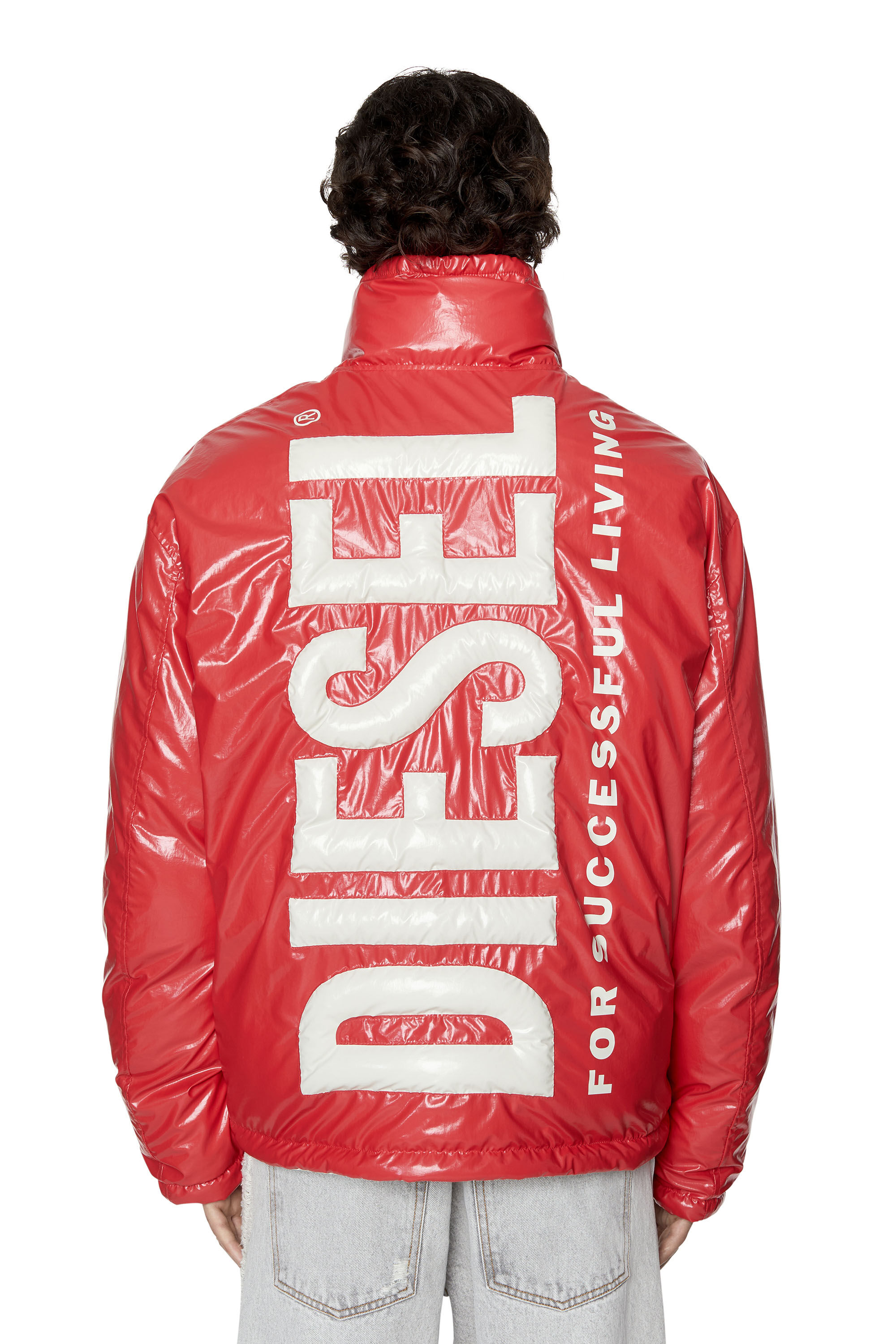 Diesel - W-JUPITER, Male's Oversized reversible logo puffer jacket in Red - 3