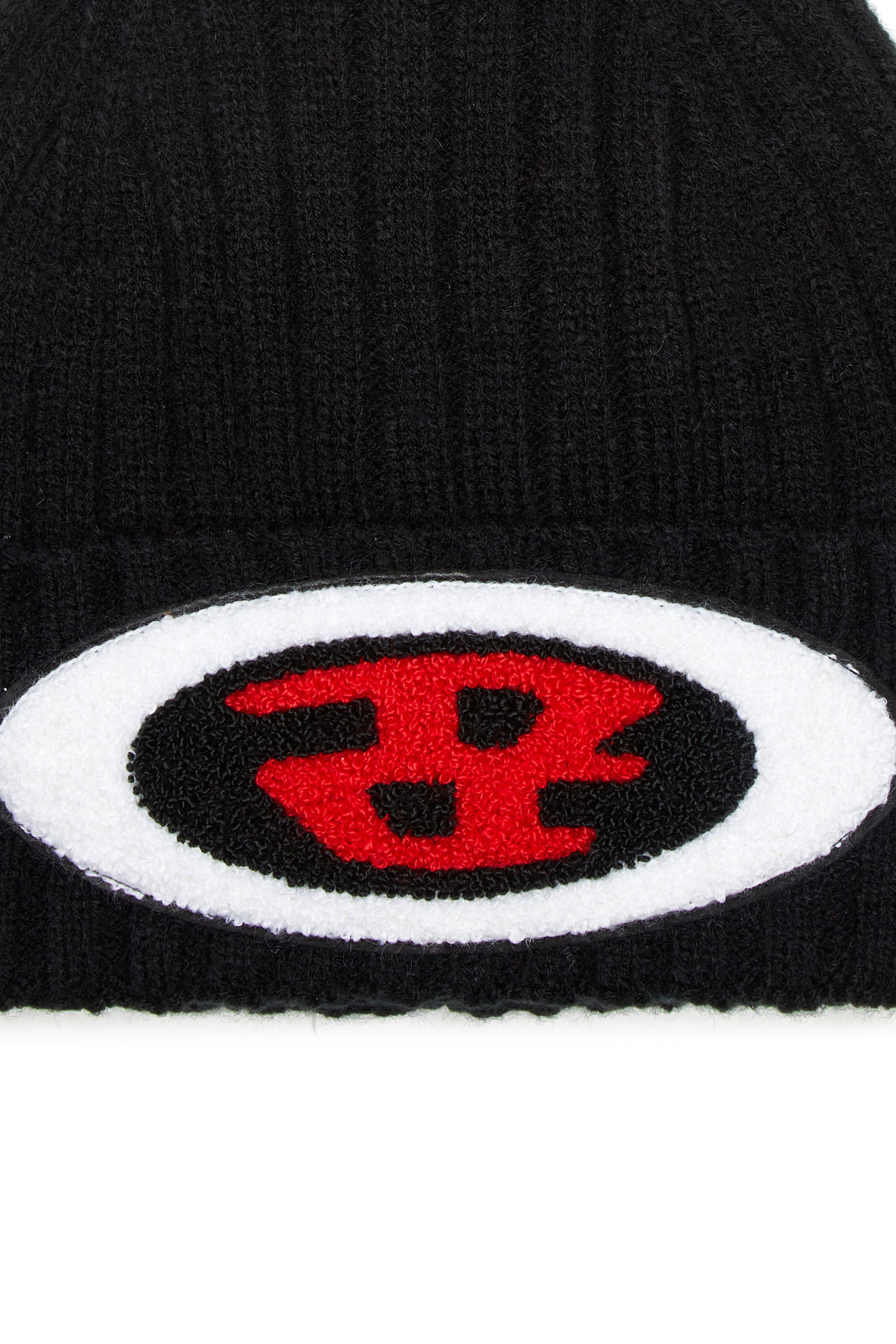 Women's Rib-knit beanie with logo patch | Black | Diesel