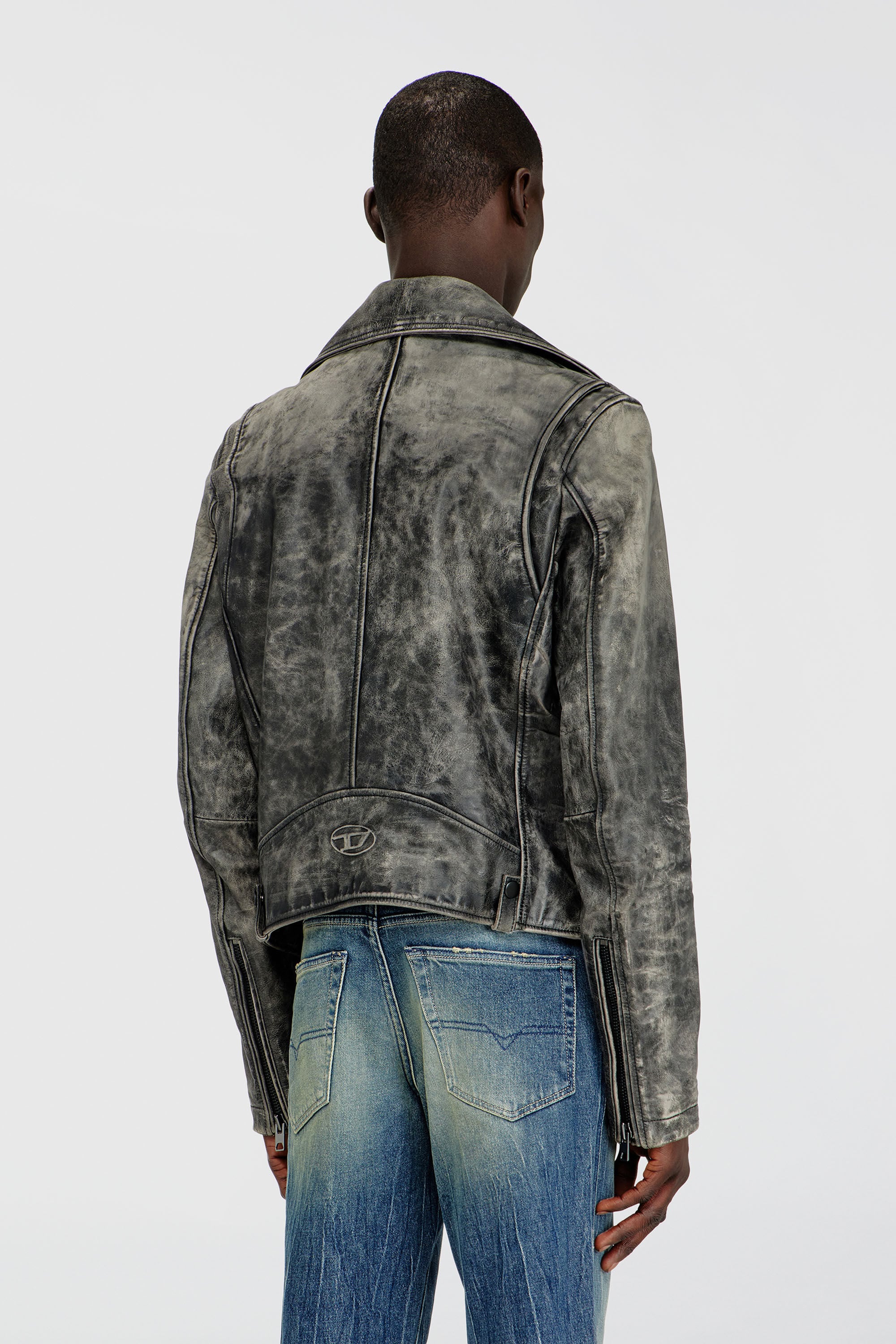 Diesel - L-EON-CJCM, Man's Biker jacket in treated leather in Dark grey - 5