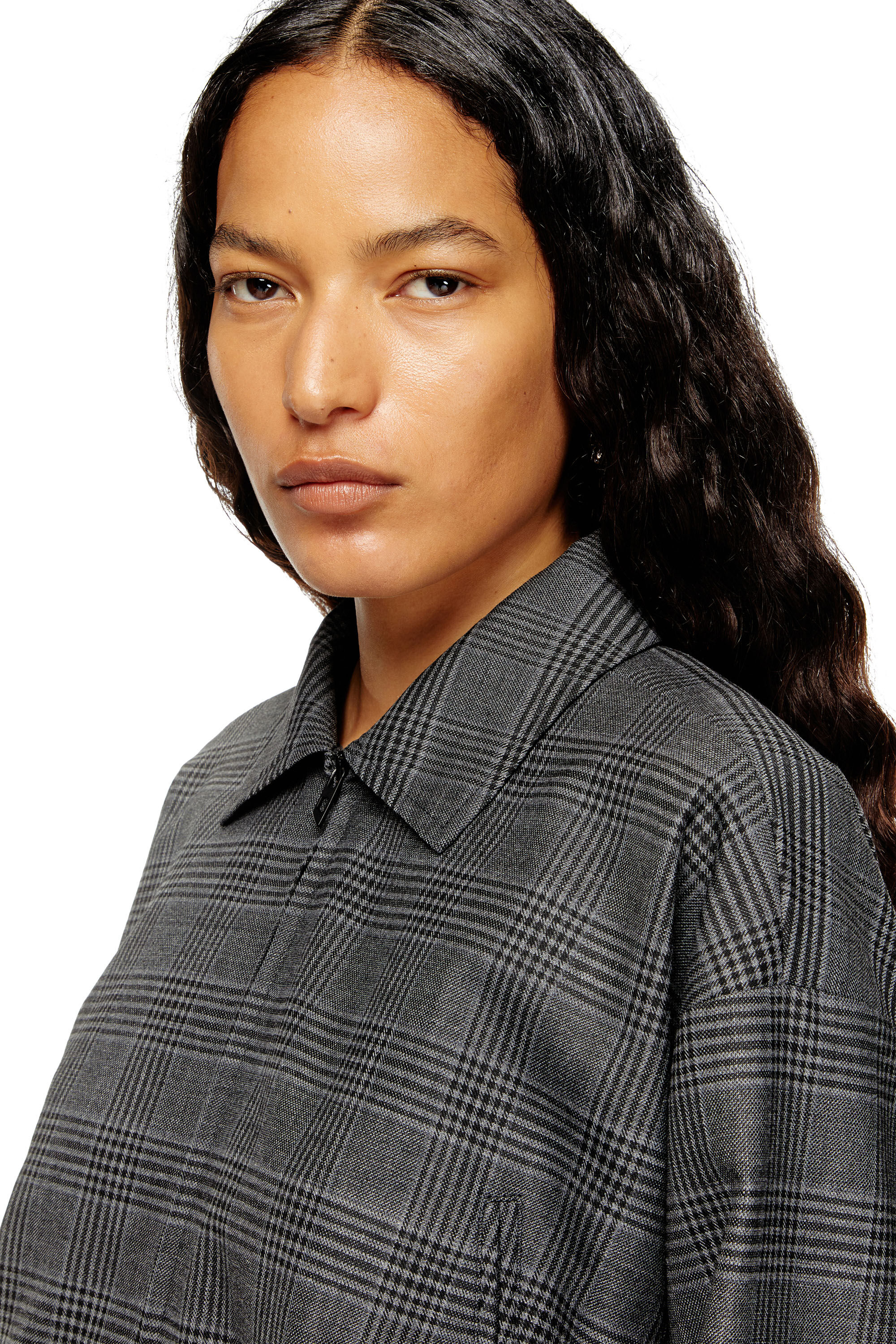 Diesel - J-TING-FEM, Female's Cropped Prince of Wales wool-blend coach jacket in Black - 4