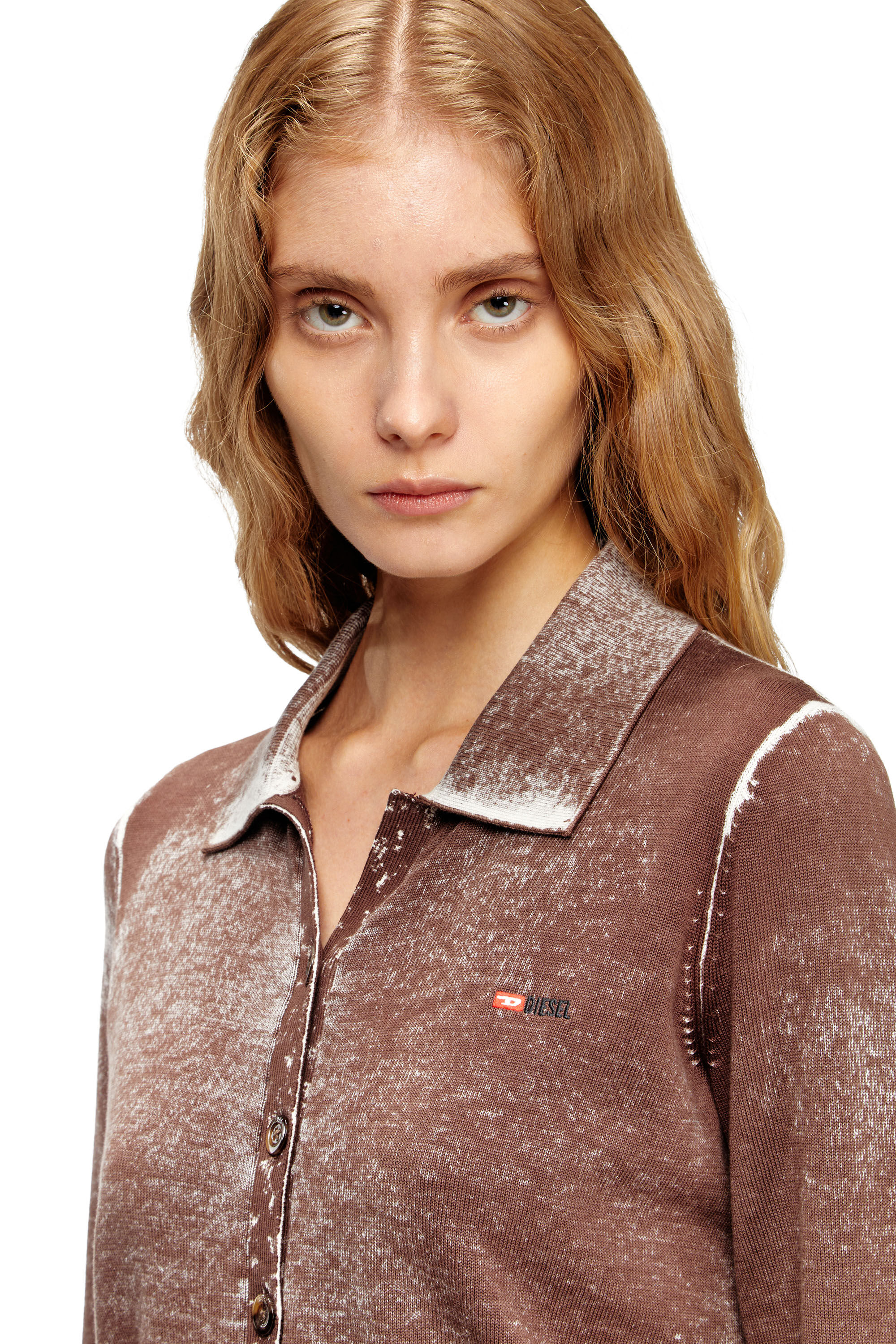 Diesel - M-LOREN, Cardigan avec impression inversée délavée Femme in Marron - 5