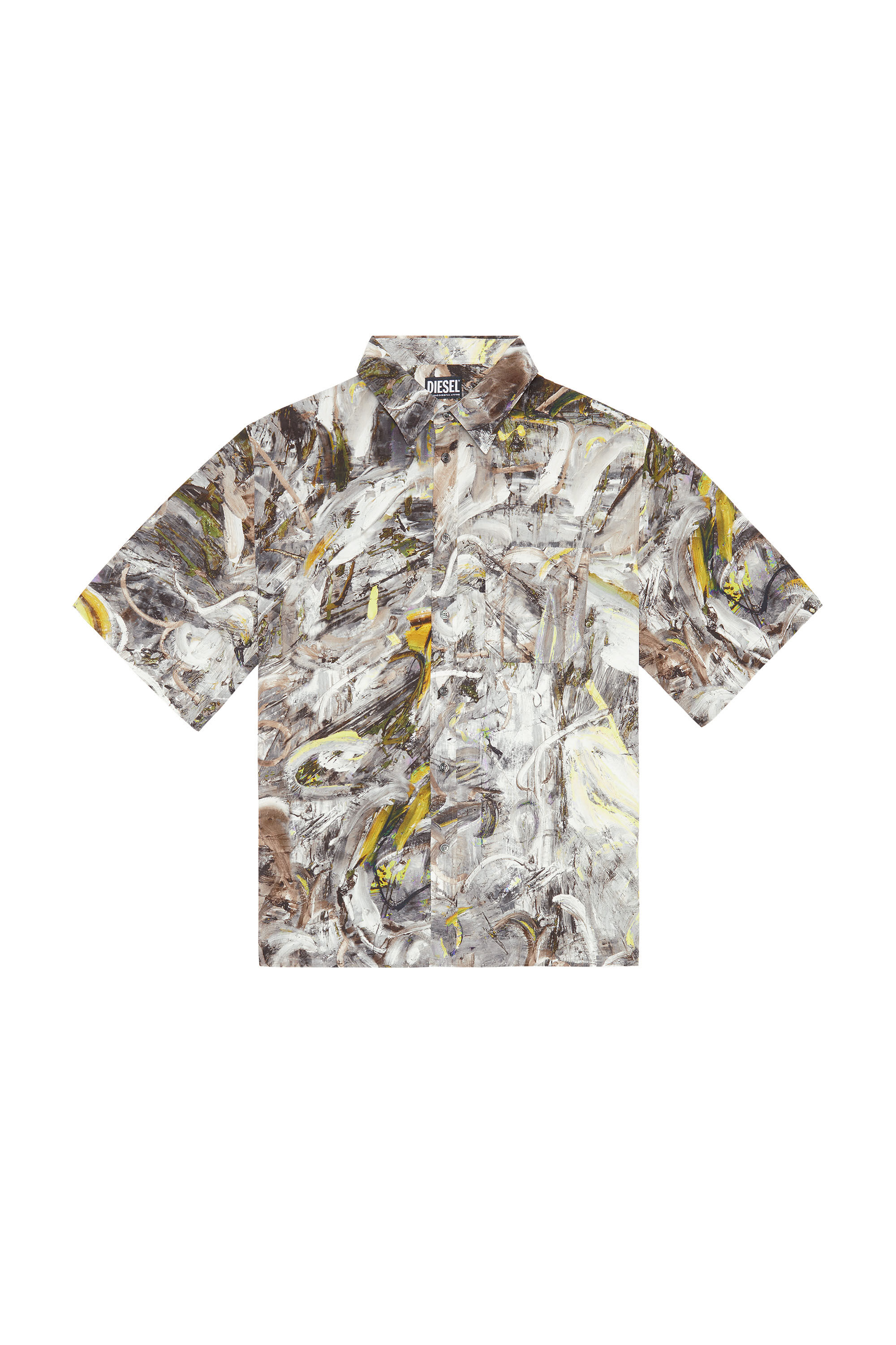 Diesel - S-UMBE-SSL-PRINT, Man's Short sleeve shirt in printed twill in Grey/White - 2