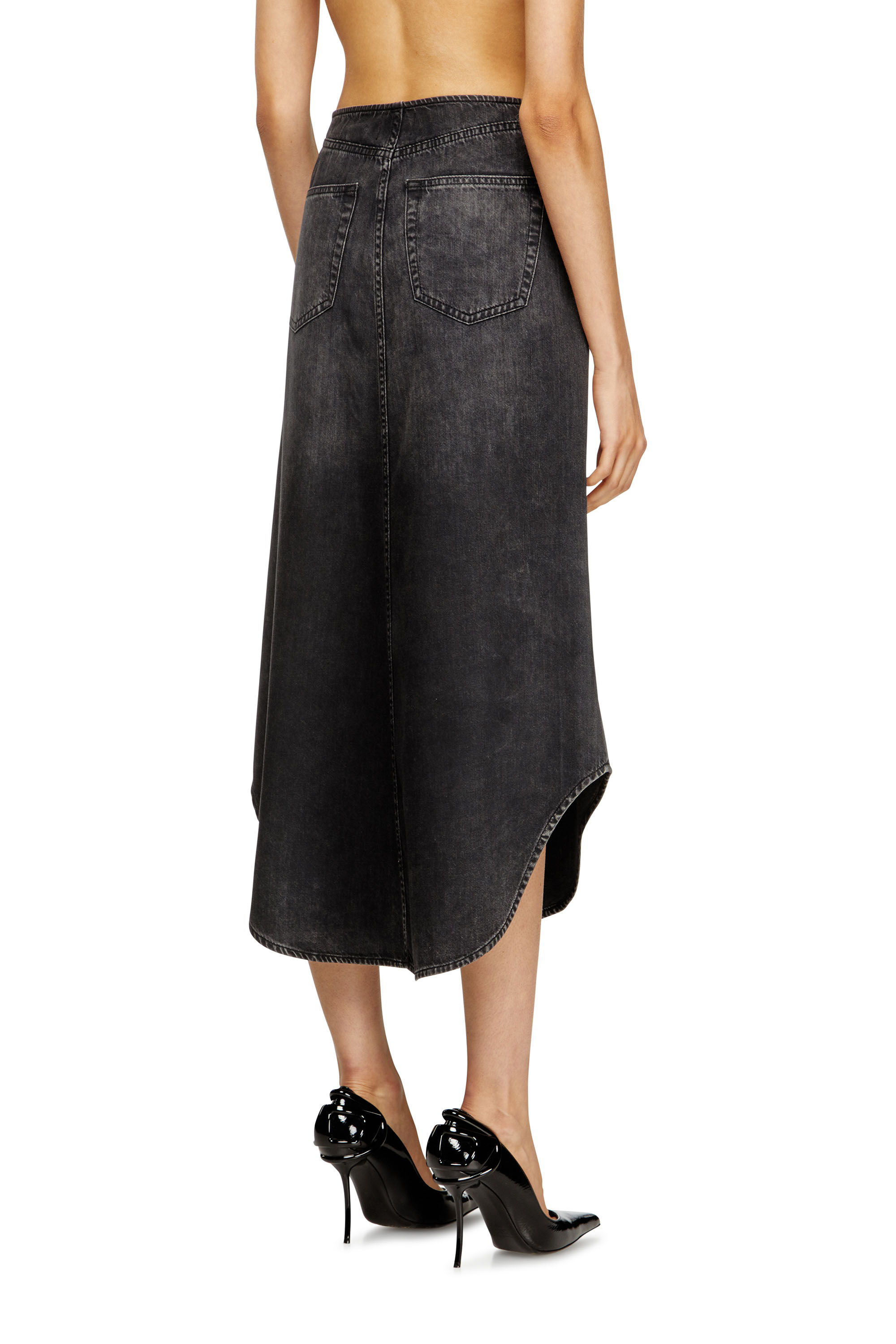 Diesel - DE-PLUMY-S, Female's Denim midi skirt with shadow effect in Black - 4