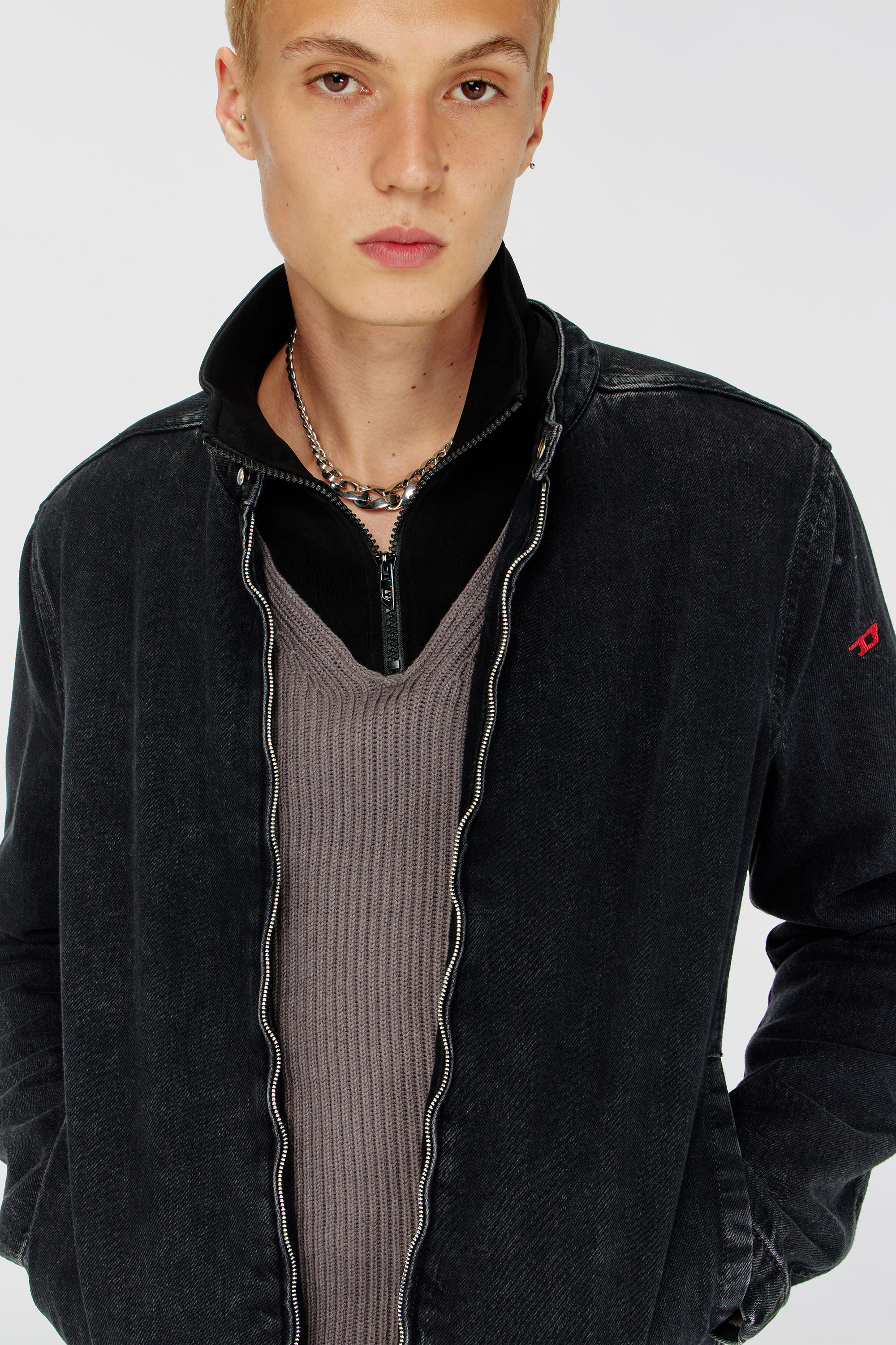 Men's Moto jacket in clean-wash denim | Black | Diesel US