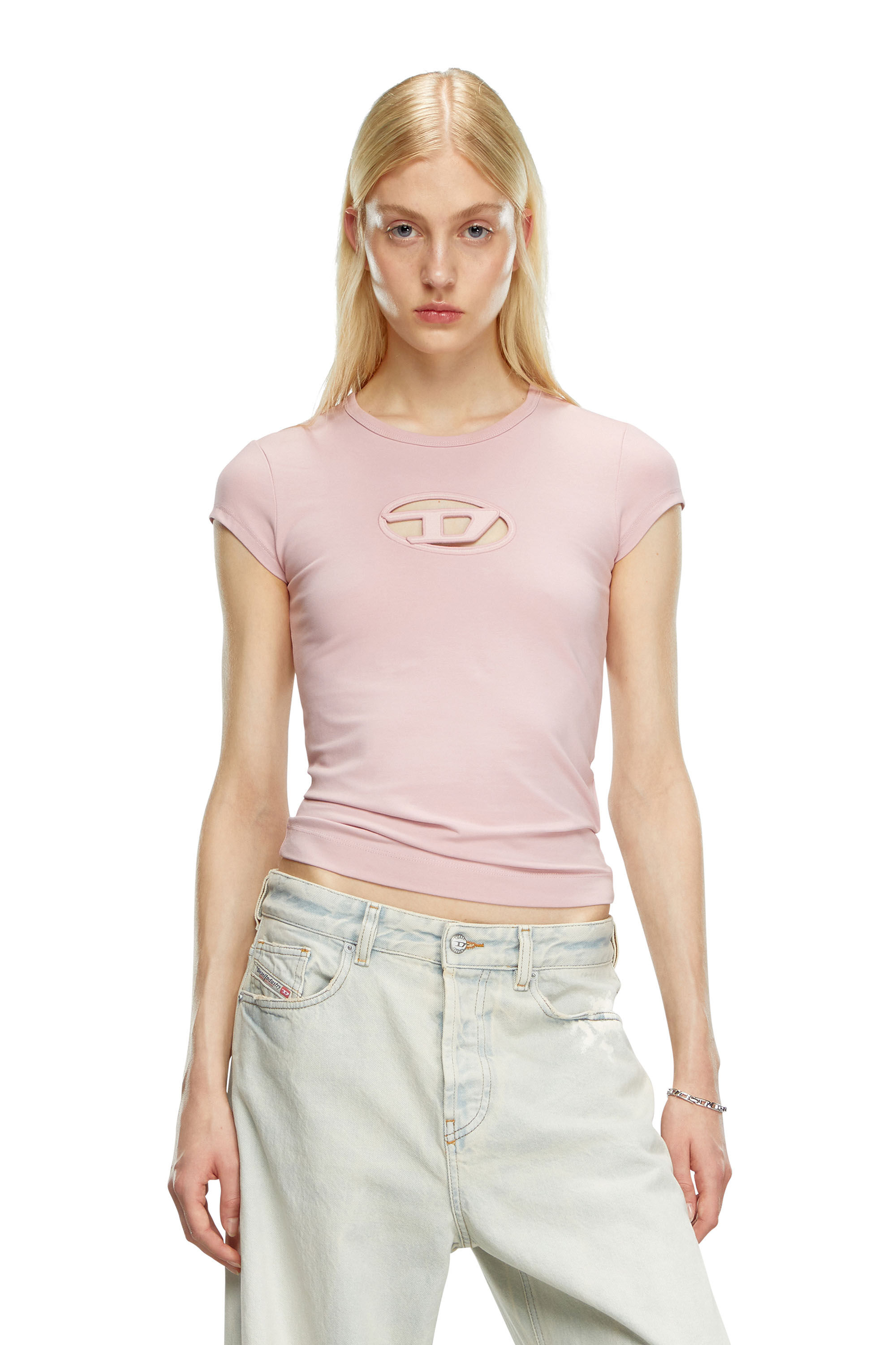 Diesel - T-ANGIE, Female's T-shirt with peekaboo logo in Face Powder - 3