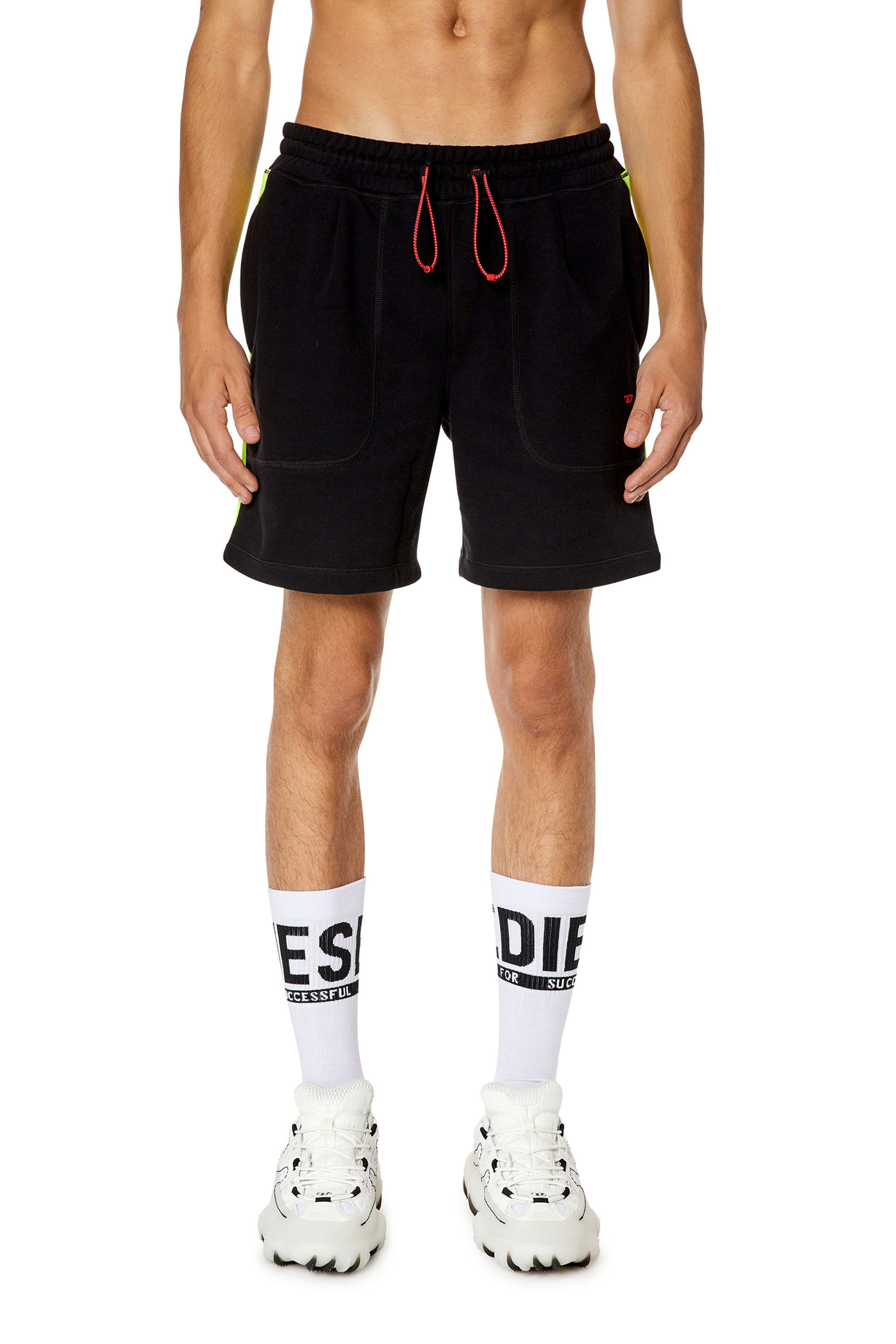 Diesel - AMSB-CLIFFORD-HT09, Male's Sweat shorts with reflective logo bands in Black/Yellow - 3